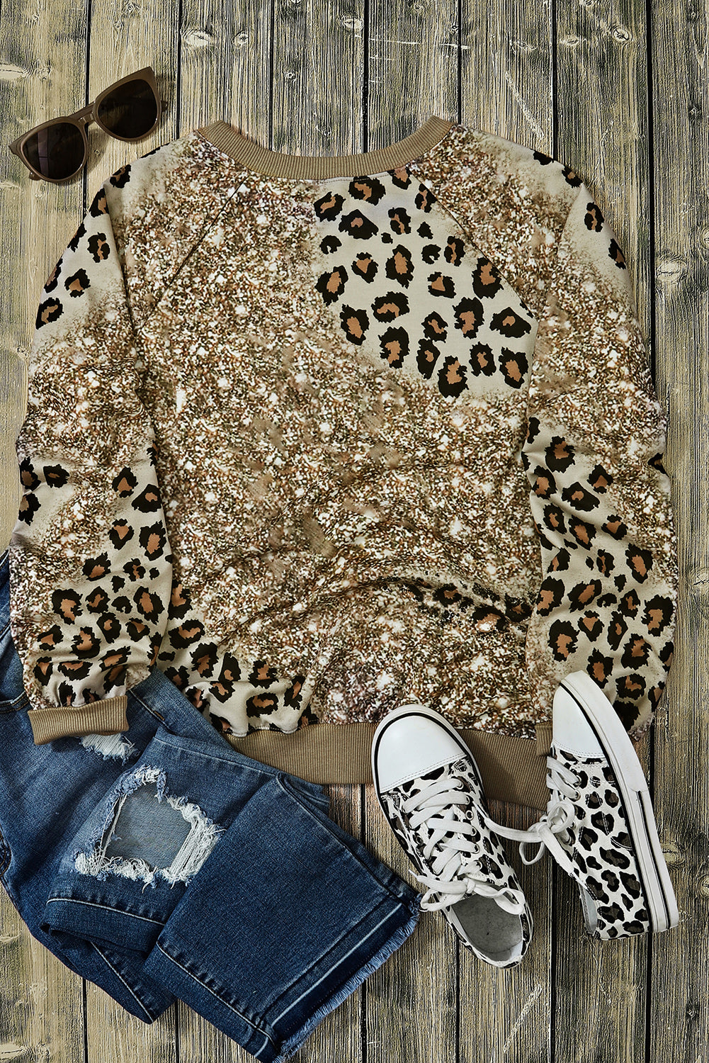 Leopard Print Bleached Long Sleeve Top - Premium Tops from Momma Done Gone Crafty- Just $34.60! Shop now at Momma Done Gone Crafty