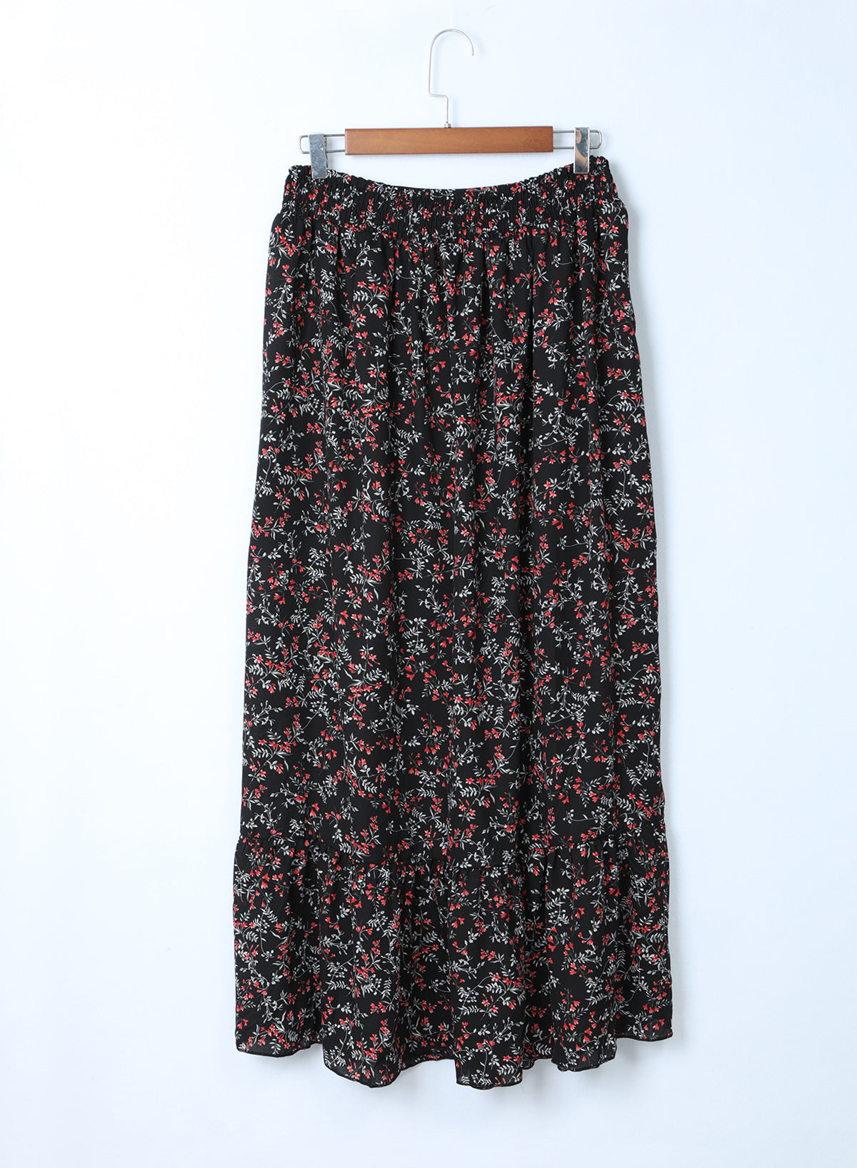 Black Multicolor Floral Ruffled Crop Top and Maxi Skirt Set - Premium Dresses from Momma Done Gone Crafty- Just $36.90! Shop now at Momma Done Gone Crafty