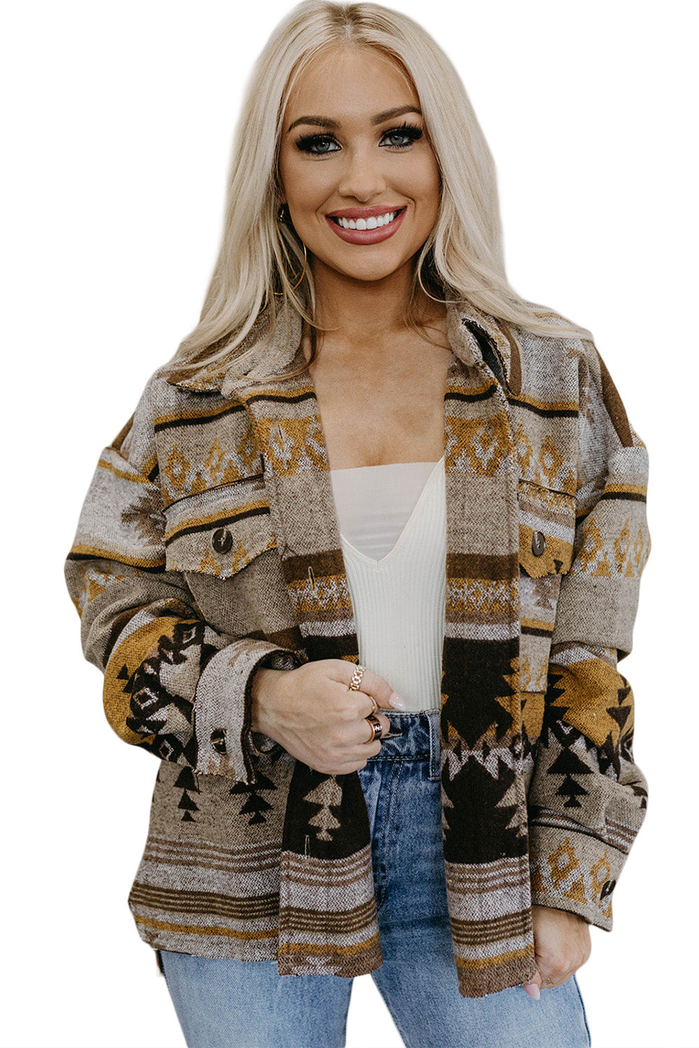 Brown Western Aztec Print Jacket - Premium Outerwear from Momma Done Gone Crafty- Just $50.40! Shop now at Momma Done Gone Crafty