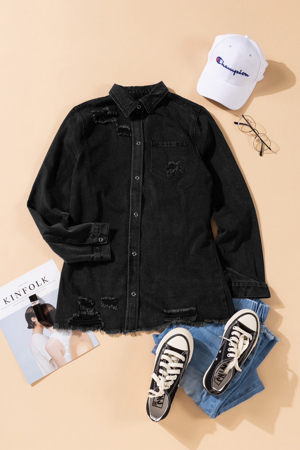 Black Ripped Denim Jacket - Premium Outerwear from Momma Done Gone Crafty- Just $56.99! Shop now at Momma Done Gone Crafty