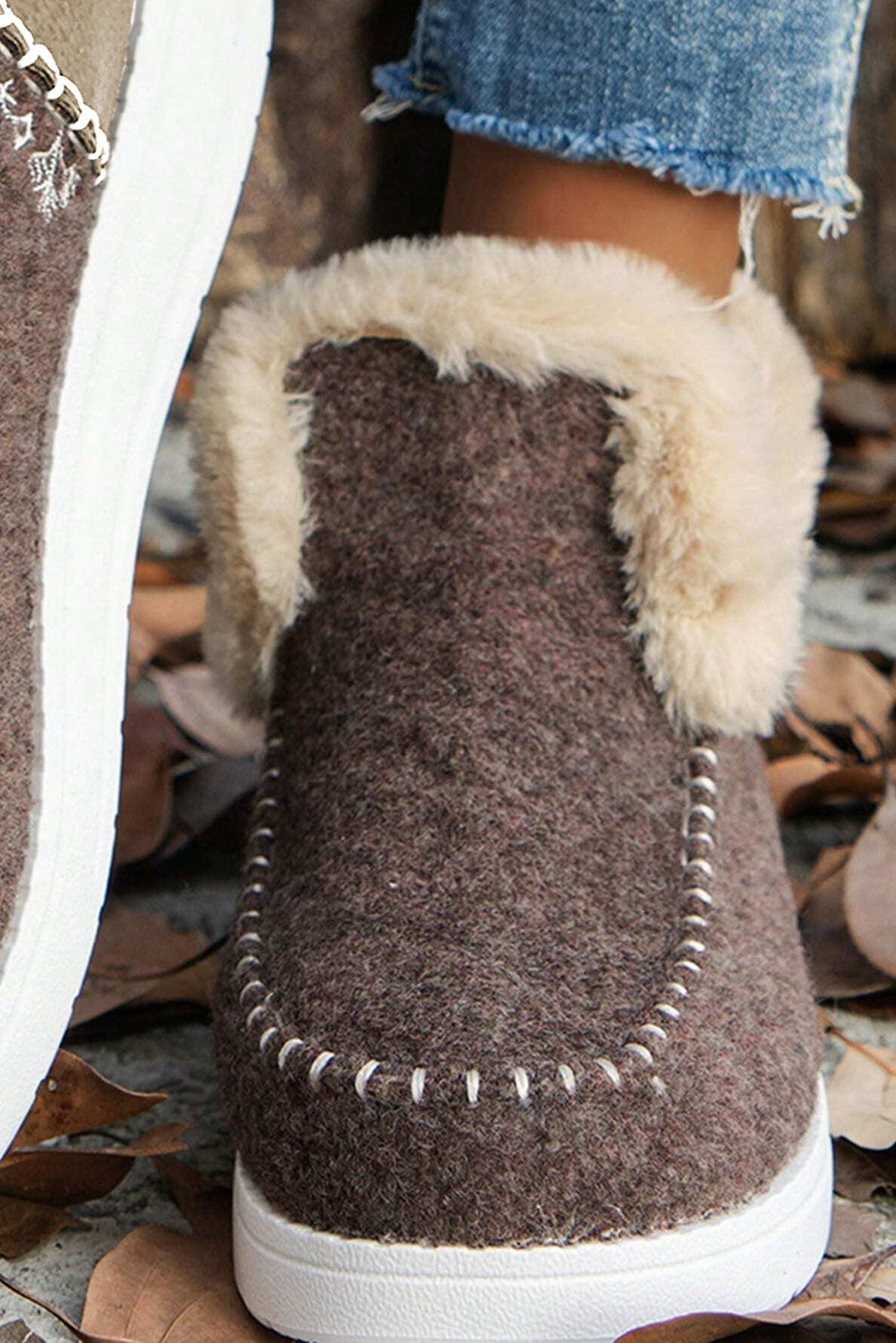 Coffee Suede Stitching Patchwork Plush Lined Anklet Boots - Premium Shoes & Bags/Boots from Momma Done Gone Crafty- Just $36.99! Shop now at Momma Done Gone Crafty