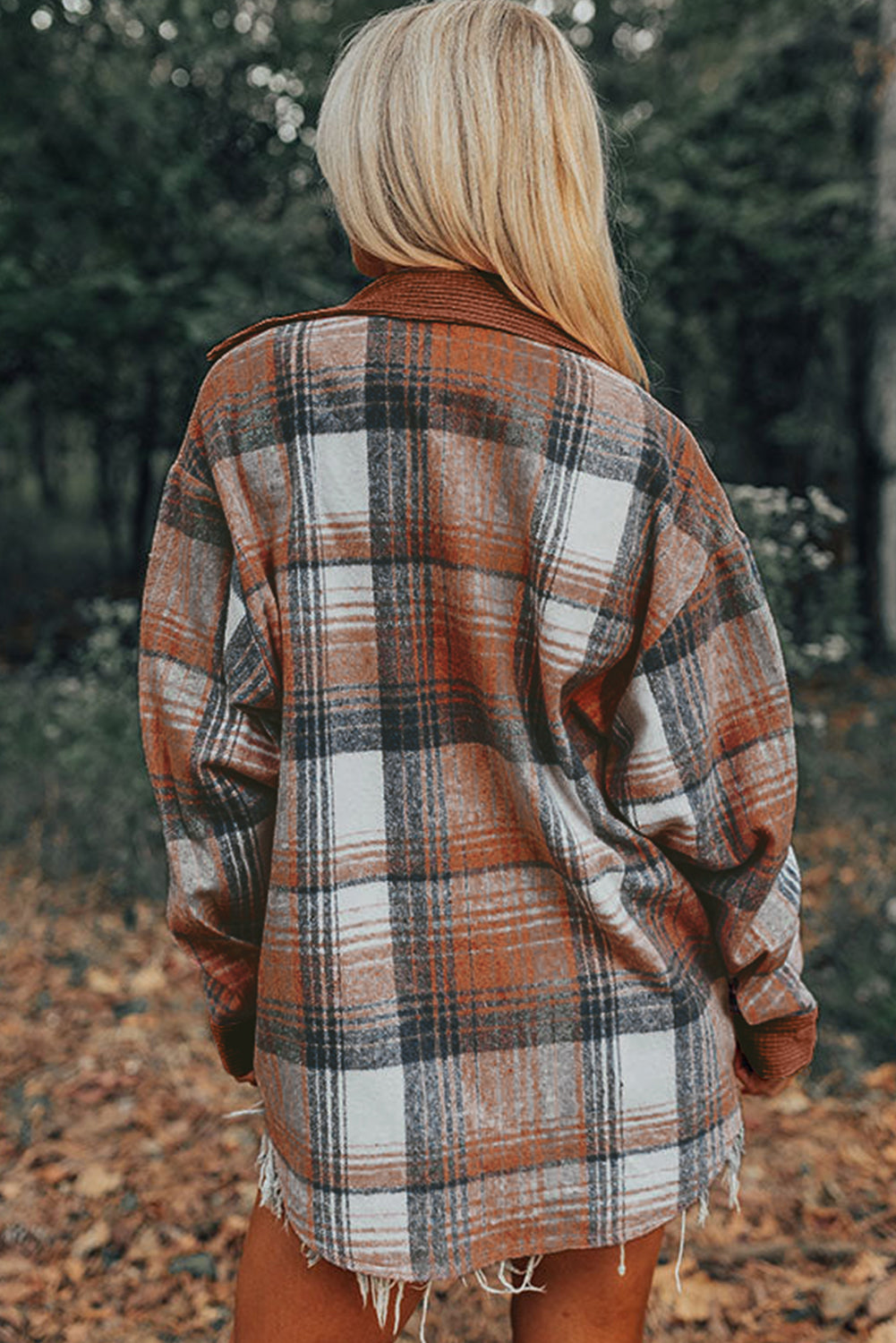 Cinnamon Plaid Corduroy Patchwork Chest Pocket Shacket - Premium Outerwear/Plaid Shackets from Momma Done Gone Crafty- Just $46.99! Shop now at Momma Done Gone Crafty