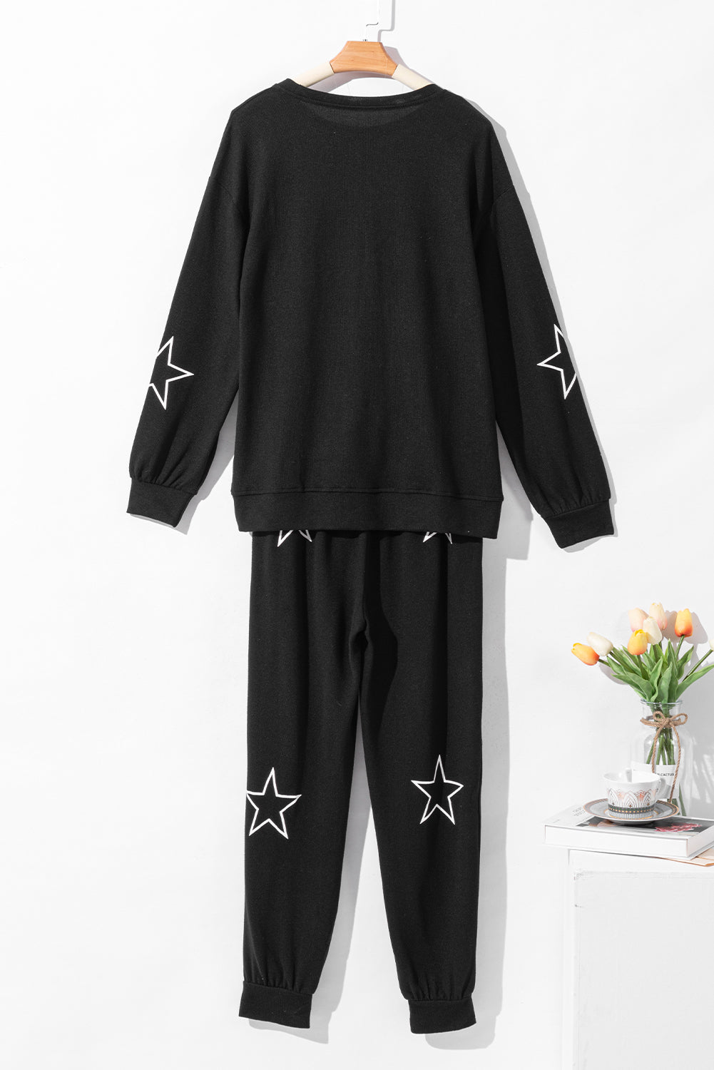 Black Stars Print Long Sleeve Drawstring High Waist Lounge Set - Premium Loungewear from Momma Done Gone Crafty- Just $34.50! Shop now at Momma Done Gone Crafty
