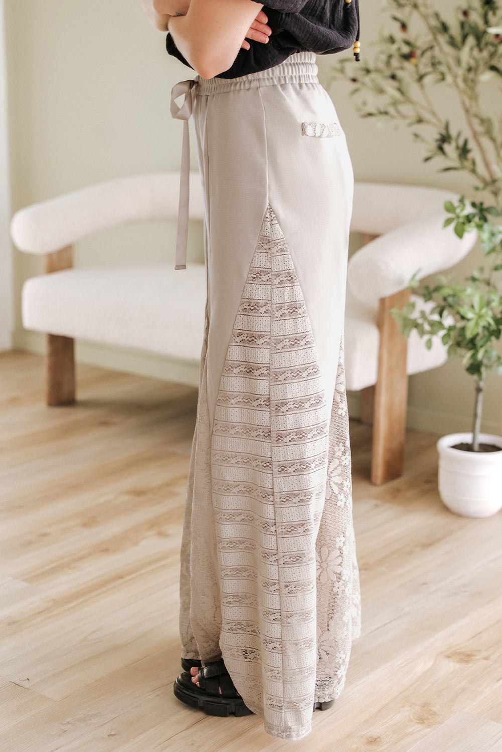 Smoke Gray Boho Lace Patchwork Wide Leg High Waist Pants - Premium Bottoms/Pants & Culotte from Ashes 2 Wildflowers Boutique, LLC- Just $32.55! Shop now at Ashes 2 Wildflowers Boutique, LLC