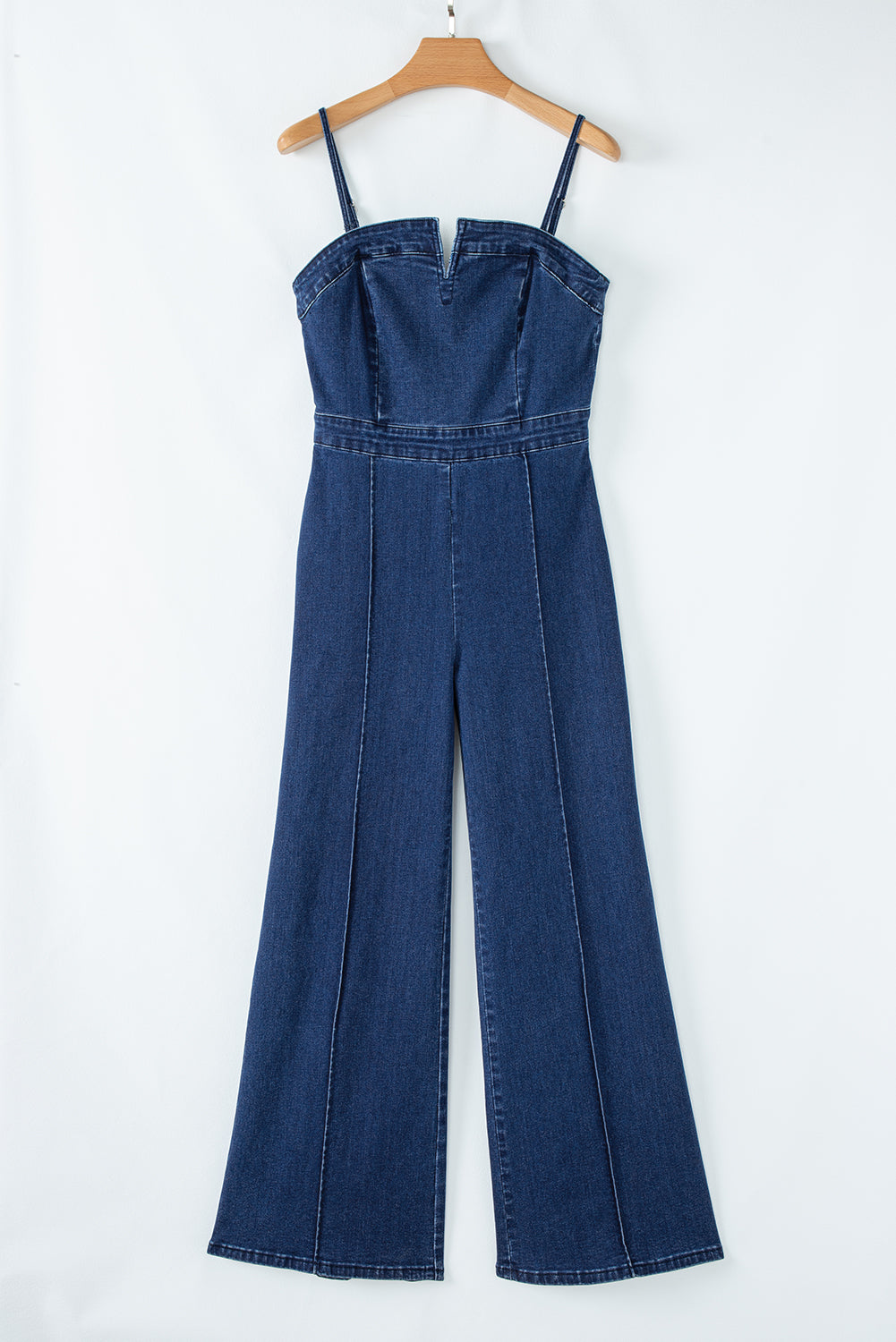 Sail Blue Seamed Zipper Spaghetti Strap High Waist Flared Jumpsuit - Premium Bottoms/Jumpsuits & Rompers from Momma Done Gone Crafty- Just $48.15! Shop now at Momma Done Gone Crafty