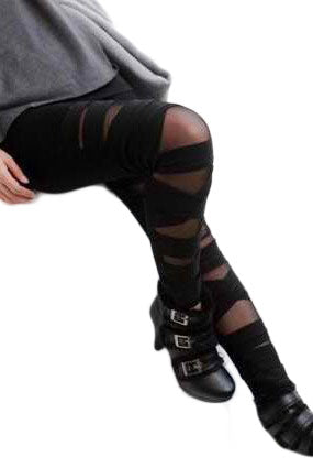 Black Sheer Mesh Criss Cross Straps Leggings - Premium Bottoms from Momma Done Gone Crafty- Just $12.99! Shop now at Momma Done Gone Crafty