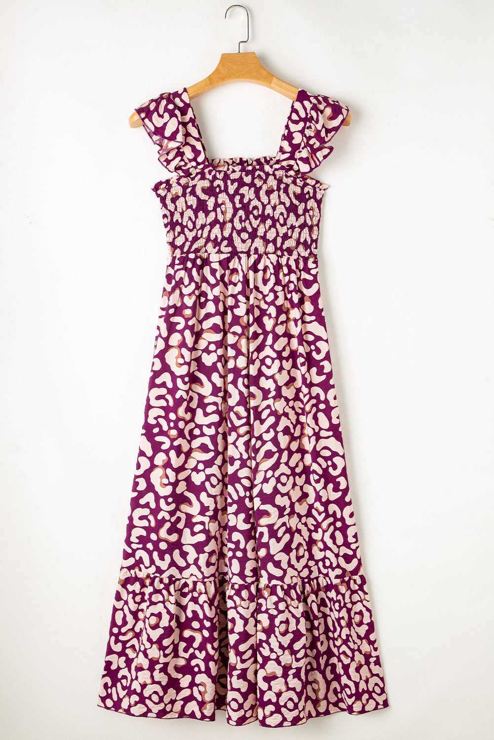 Rose Leopard Ruffle Straps Smocked High Waist Long Dress - Premium Dresses/Maxi Dresses from Ashes 2 Wildflowers Boutique, LLC- Just $32.49! Shop now at Ashes 2 Wildflowers Boutique, LLC