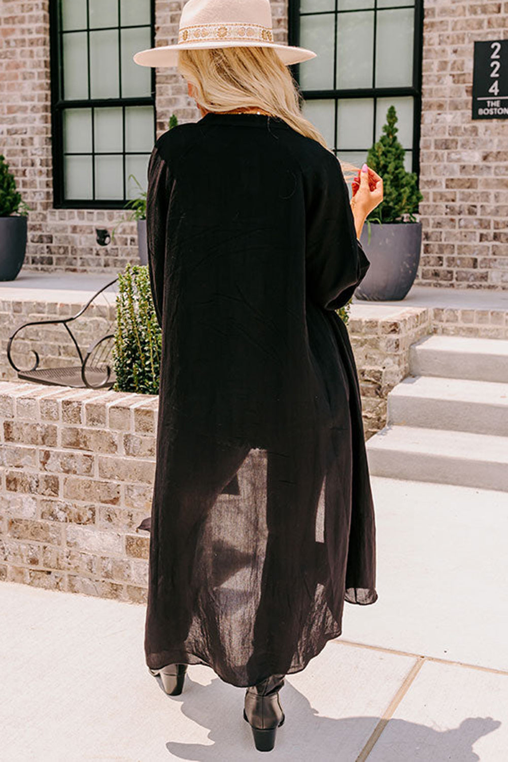 Black 3/4 Sleeve Button Up Long Kimono - Premium Outerwear/Kimonos from Momma Done Gone Crafty- Just $35.99! Shop now at Momma Done Gone Crafty