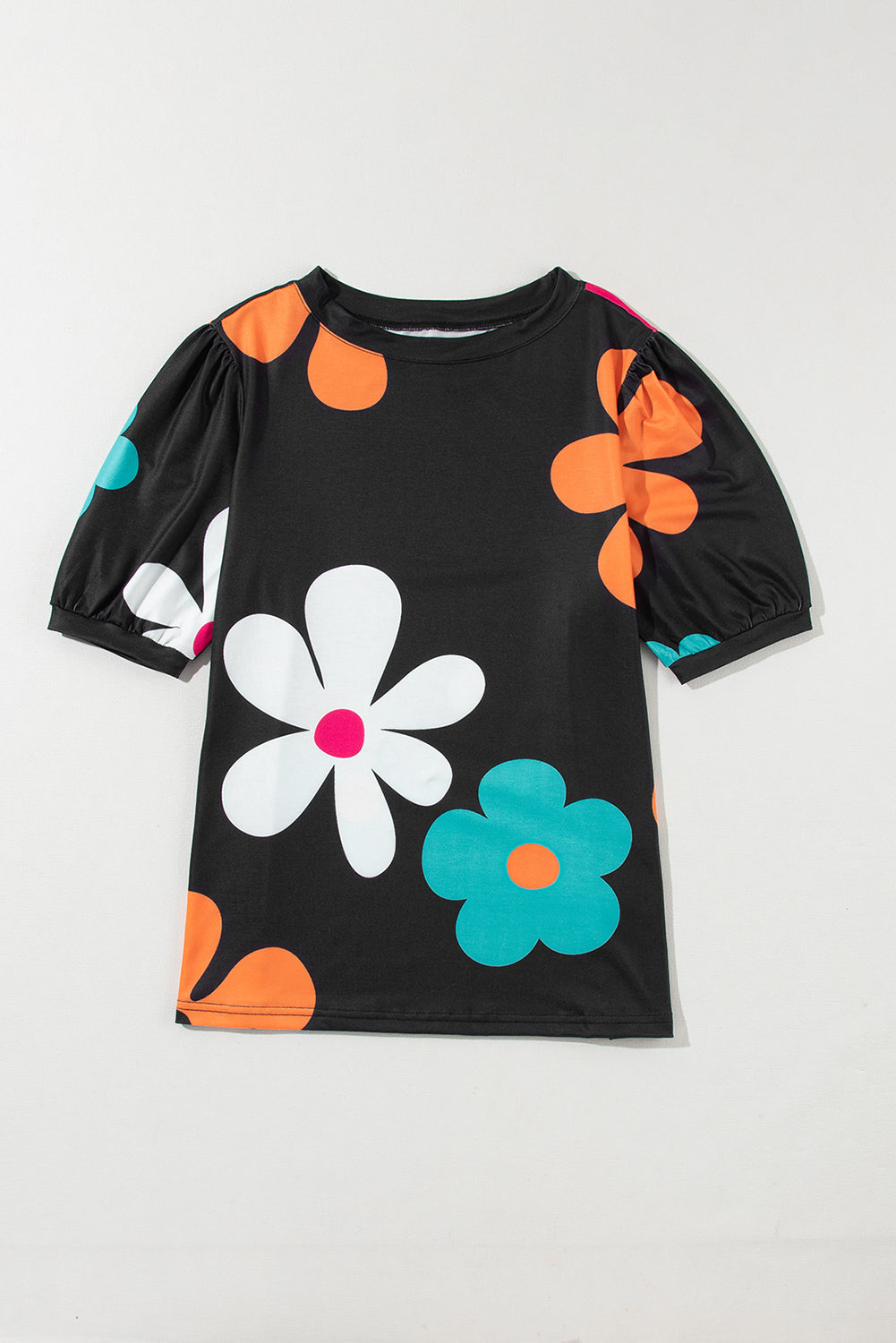 Black Flower Print Bubble Sleeve Tee - Premium Tops/Tops & Tees from Momma Done Gone Crafty- Just $16.99! Shop now at Momma Done Gone Crafty