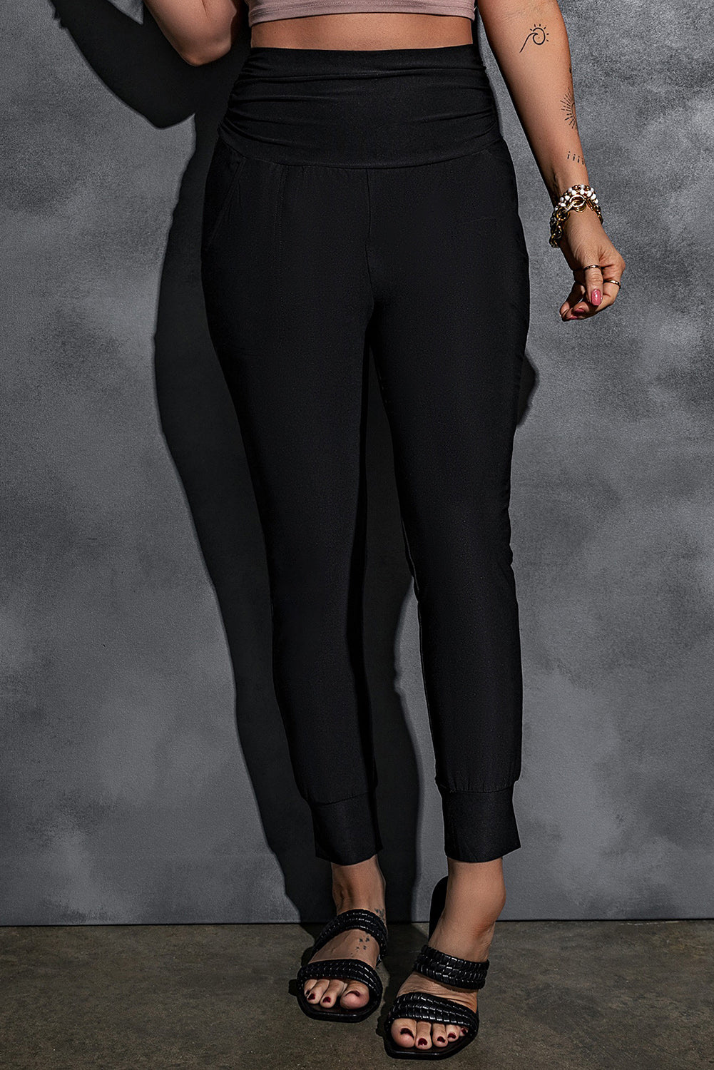 Black High Waist Pleated Pocket Leggings - Premium Bottoms from Momma Done Gone Crafty- Just $30.60! Shop now at Momma Done Gone Crafty