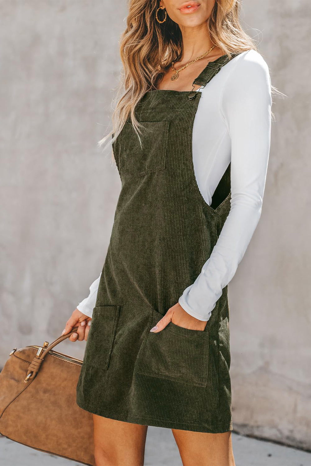 Vineyard Green Solid Front Pockets Sleeveless Corduroy Overall Dress - Premium Dresses/Mini Dresses from Ashes 2 Wildflowers Boutique, LLC- Just $20.43! Shop now at Ashes 2 Wildflowers Boutique, LLC