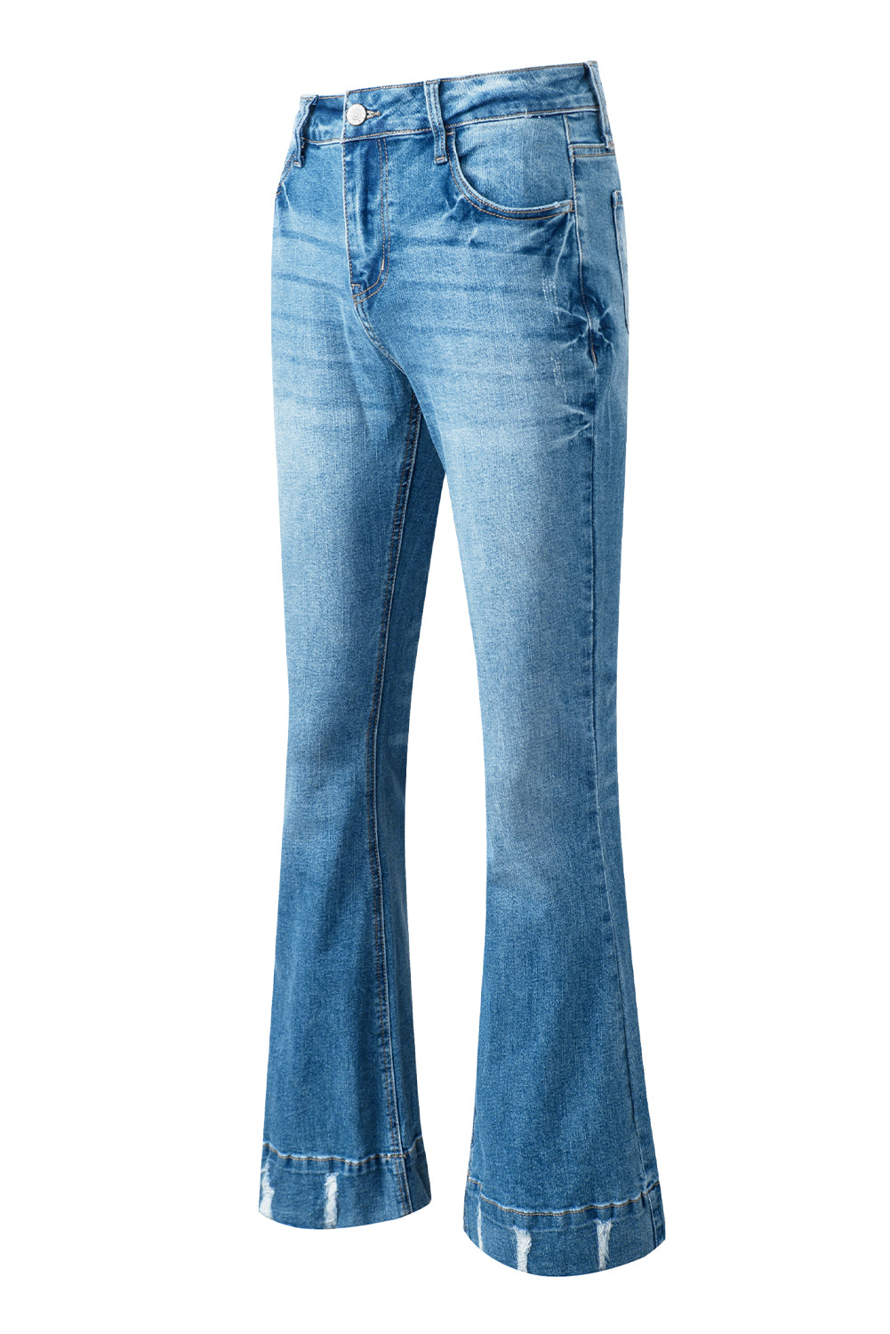 Sky Blue Slight Distressed Medium Wash Flare Jeans - Premium Bottoms from Momma Done Gone Crafty- Just $69.30! Shop now at Momma Done Gone Crafty