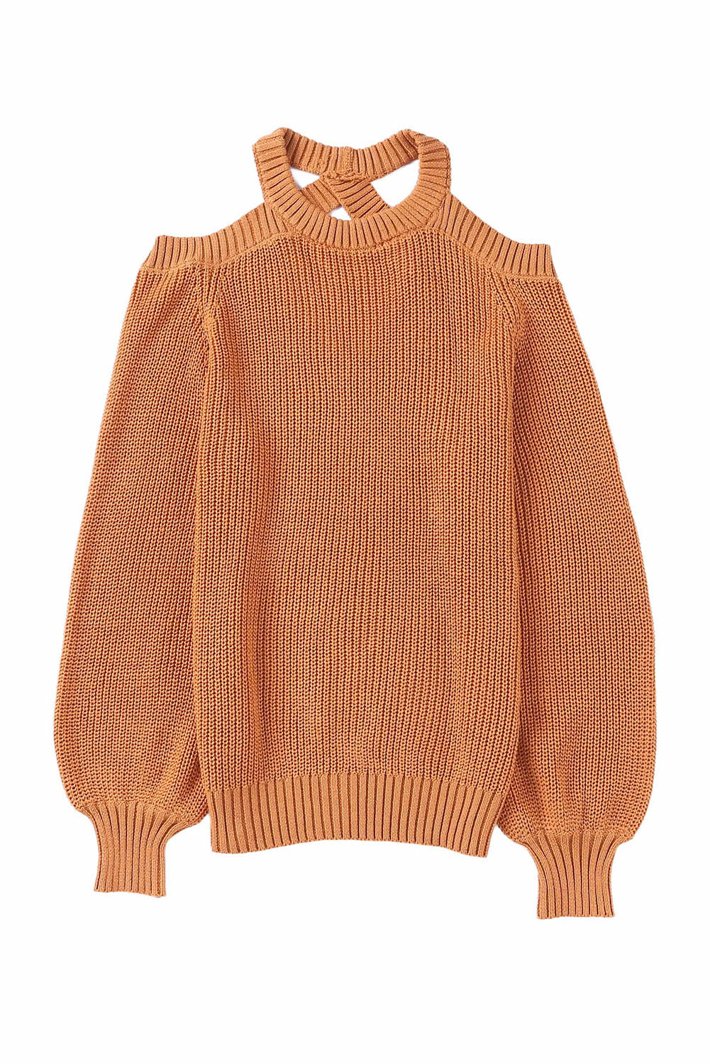 Brown Crew Neck Cold Shoulder Hollow-out Back Sweater - Premium Tops from Momma Done Gone Crafty- Just $58.80! Shop now at Momma Done Gone Crafty