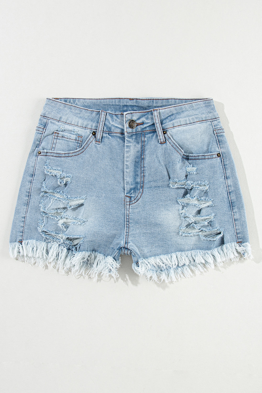 Light Blue Distressed Ripped Raw Hem High Waist Denim Shorts - Premium Bottoms/Denim Shorts from Ashes 2 Wildflowers Boutique, LLC- Just $29.37! Shop now at Ashes 2 Wildflowers Boutique, LLC