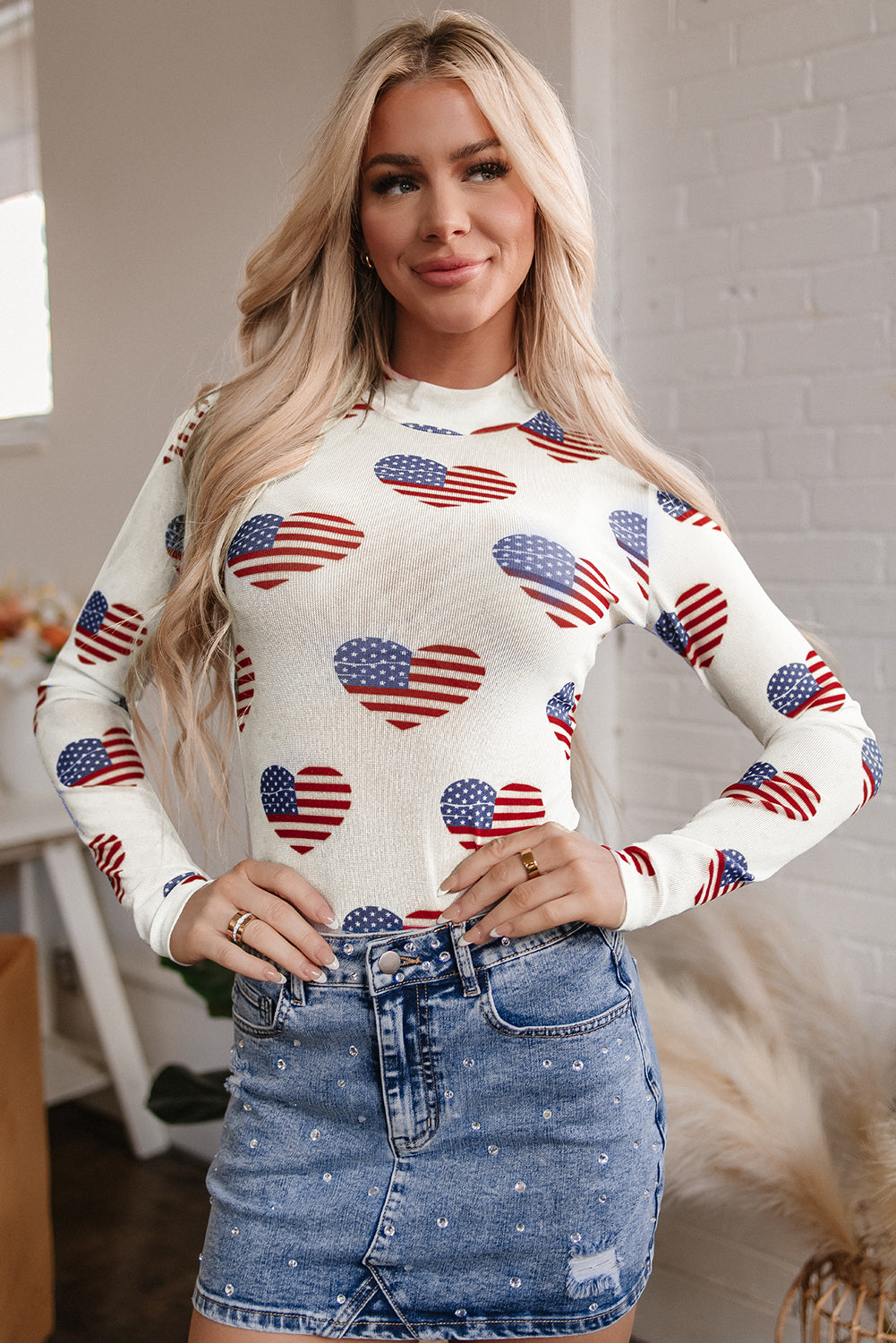 White Americana Glitter Mesh Long Sleeve Bodysuit - Premium Tops/Bodysuits from Ashes 2 Wildflowers Boutique, LLC- Just $26.90! Shop now at Ashes 2 Wildflowers Boutique, LLC