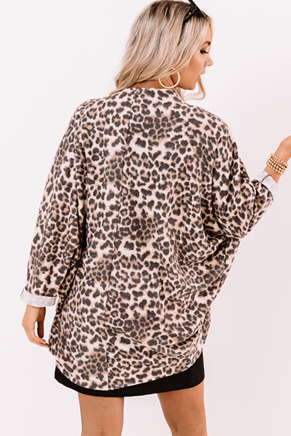Khaki Leopard Print Batwing Sleeve Loose Tunic Cardigan - Premium Sweaters & Cardigans/Cardigans from Momma Done Gone Crafty- Just $13.20! Shop now at Momma Done Gone Crafty