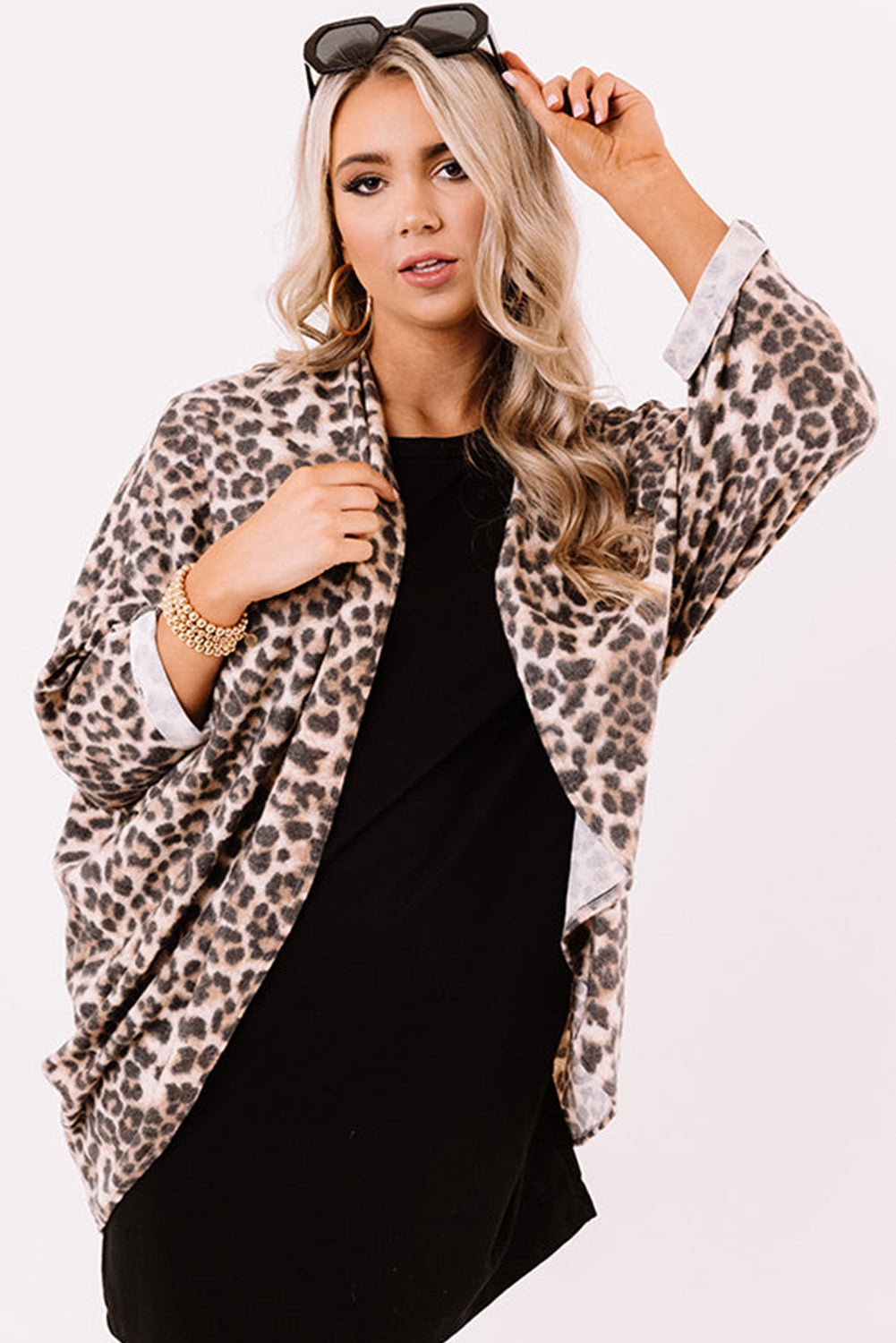 Khaki Leopard Print Batwing Sleeve Loose Tunic Cardigan - Premium Sweaters & Cardigans/Cardigans from Momma Done Gone Crafty- Just $13.20! Shop now at Momma Done Gone Crafty