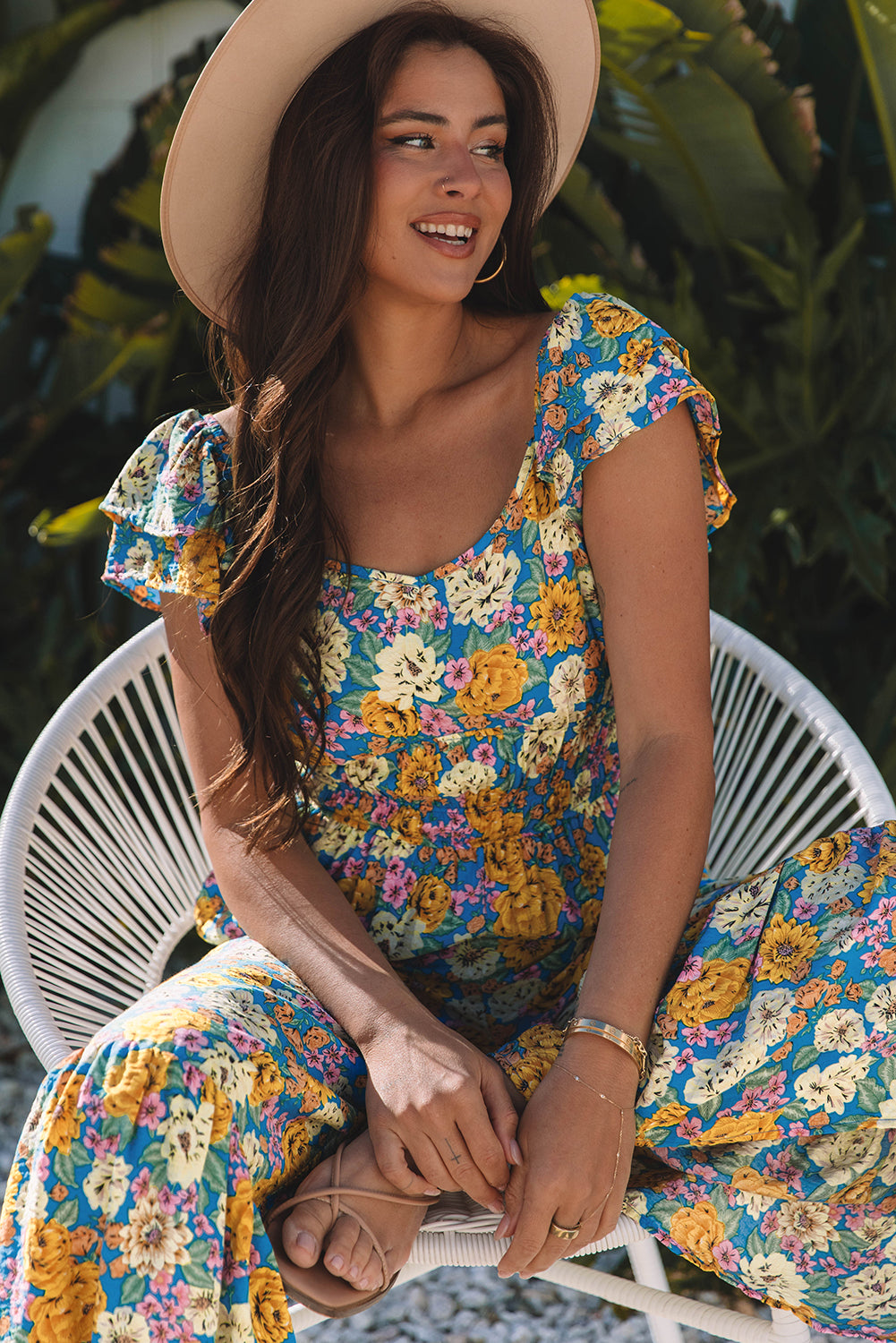 Yellow Floral Allover Print Shirred Cut Out High Waist Jumpsuit - Premium Bottoms/Jumpsuits & Rompers from Ashes 2 Wildflowers Boutique, LLC- Just $35.55! Shop now at Ashes 2 Wildflowers Boutique, LLC