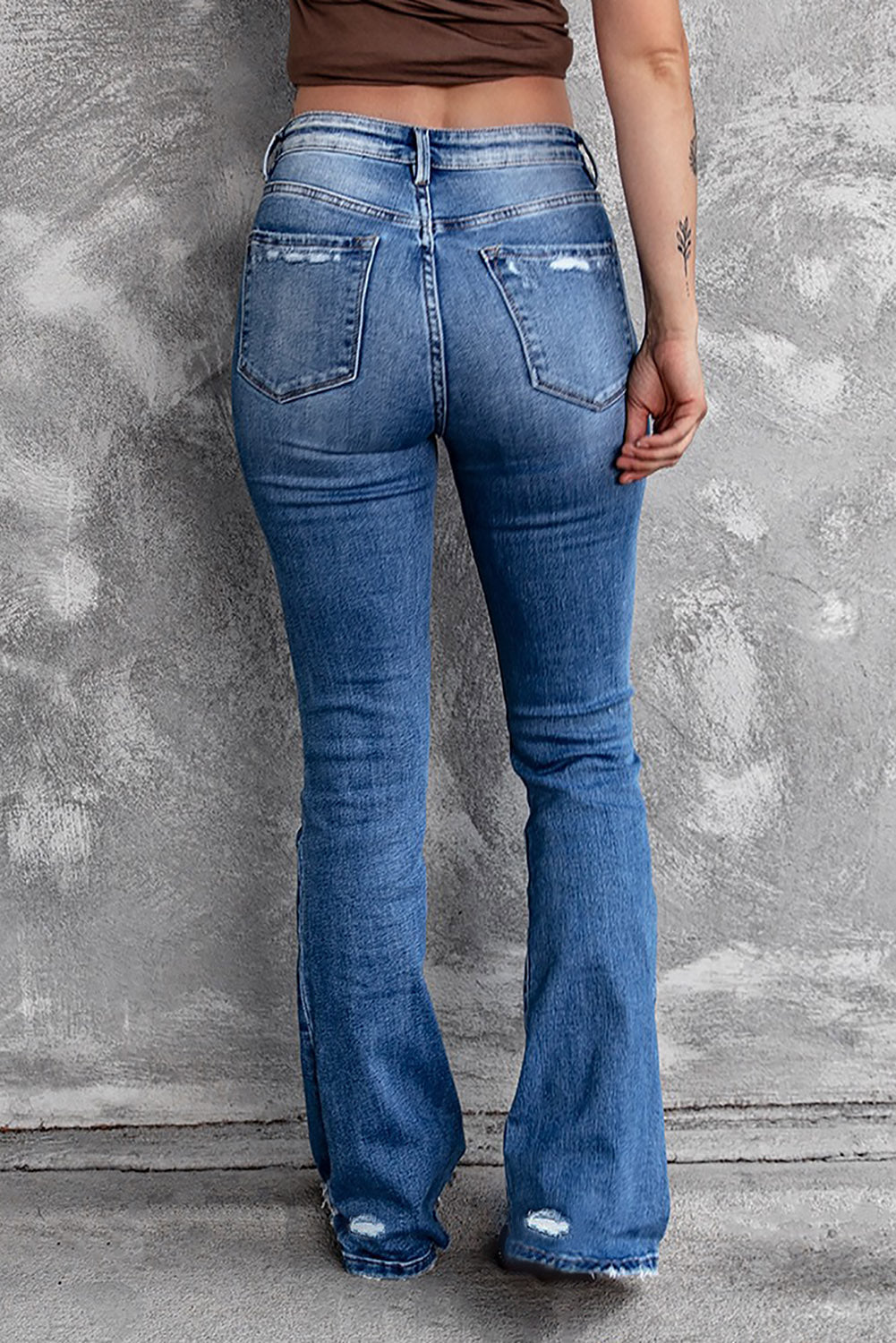 Blue Distressed Flare Jeans - Premium Bottoms from Momma Done Gone Crafty- Just $55.99! Shop now at Momma Done Gone Crafty