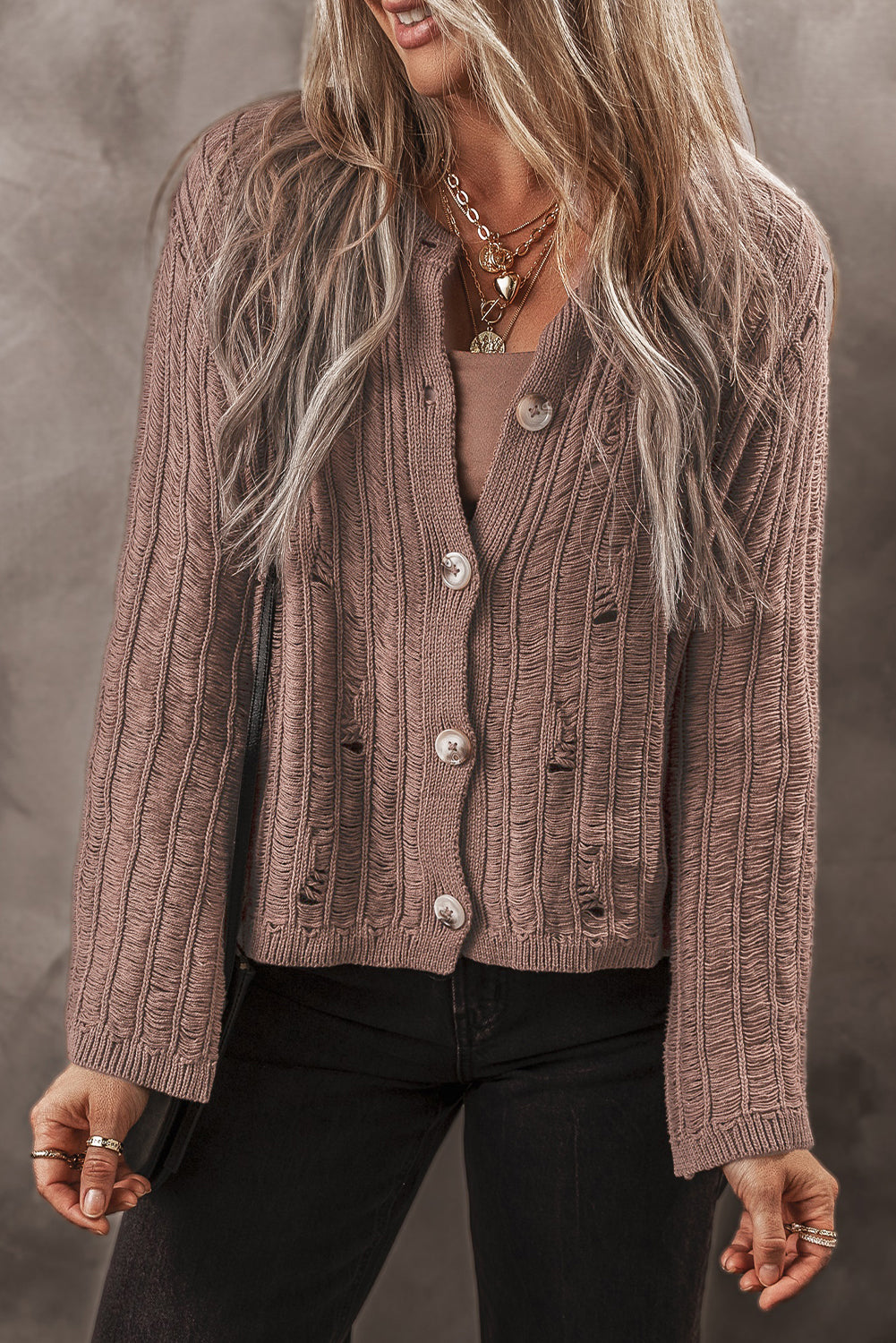 Goat Cut Out Textured Knit Buttoned Cardigan - Premium Sweaters & Cardigans/Cardigans from Momma Done Gone Crafty- Just $28.65! Shop now at Momma Done Gone Crafty