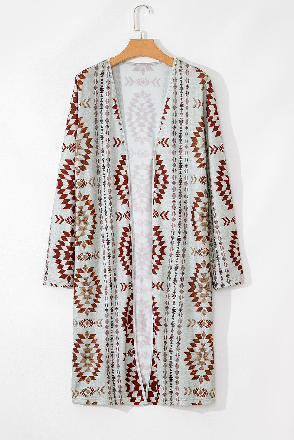 Brown Western Aztec Printed Open Front Long Cardigan - Premium Sweaters & Cardigans/Cardigans from Momma Done Gone Crafty- Just $18! Shop now at Momma Done Gone Crafty