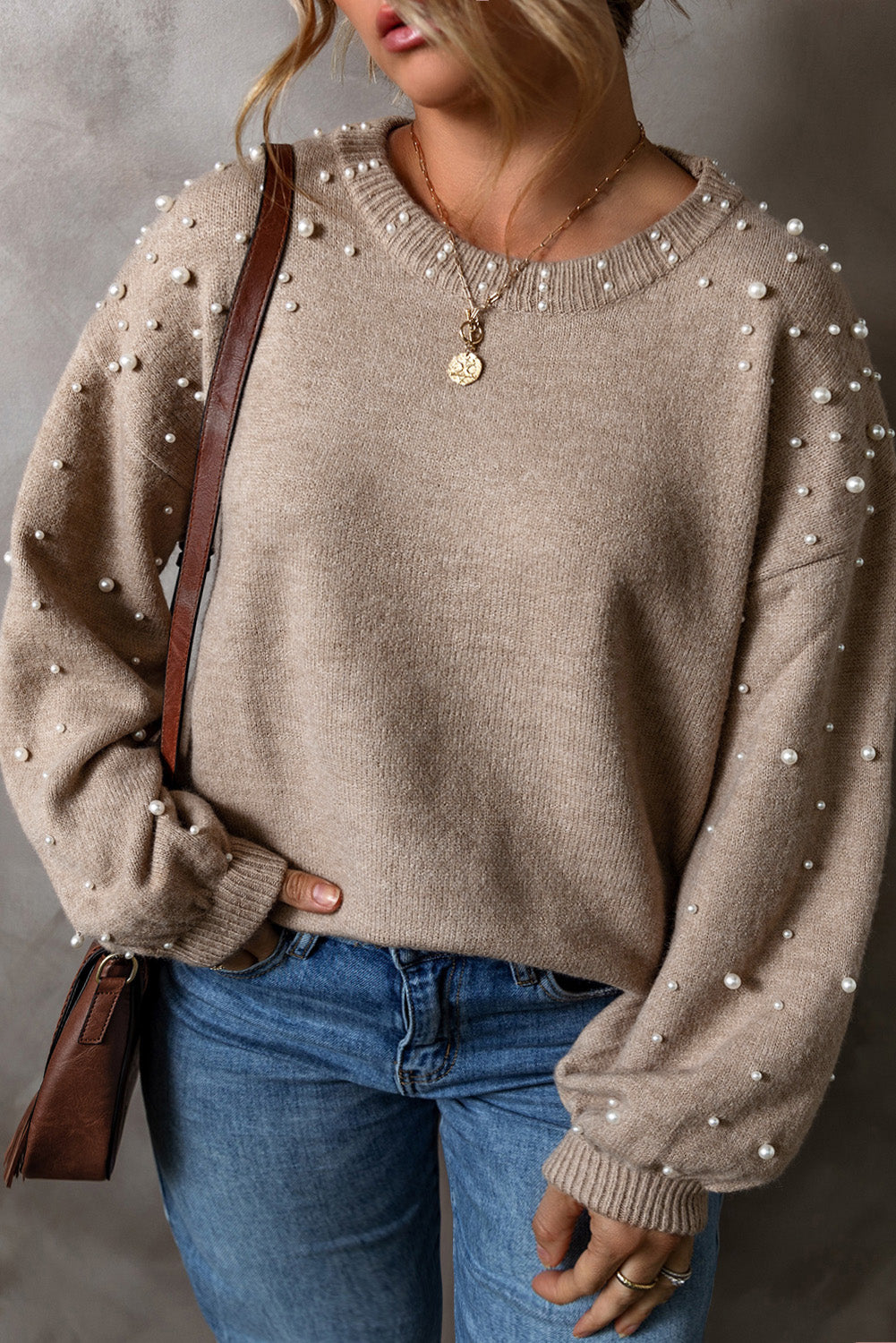 Smoke Gray Pearled Drop Shoulder Plus Size Sweater - Premium Plus Size/Plus Size Sweaters & Cardigans from Momma Done Gone Crafty- Just $39.15! Shop now at Momma Done Gone Crafty