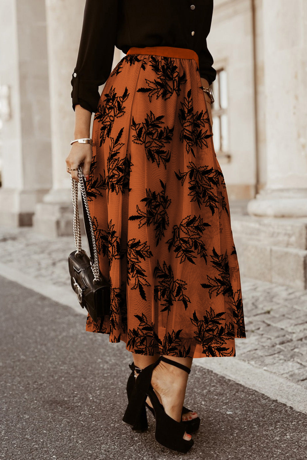 Gold Flame Floral Leaves Embroidered High Waist Maxi Skirt - Premium Bottoms/Skirts & Petticoat from Ashes 2 Wildflowers Boutique, LLC- Just $16.59! Shop now at Ashes 2 Wildflowers Boutique, LLC
