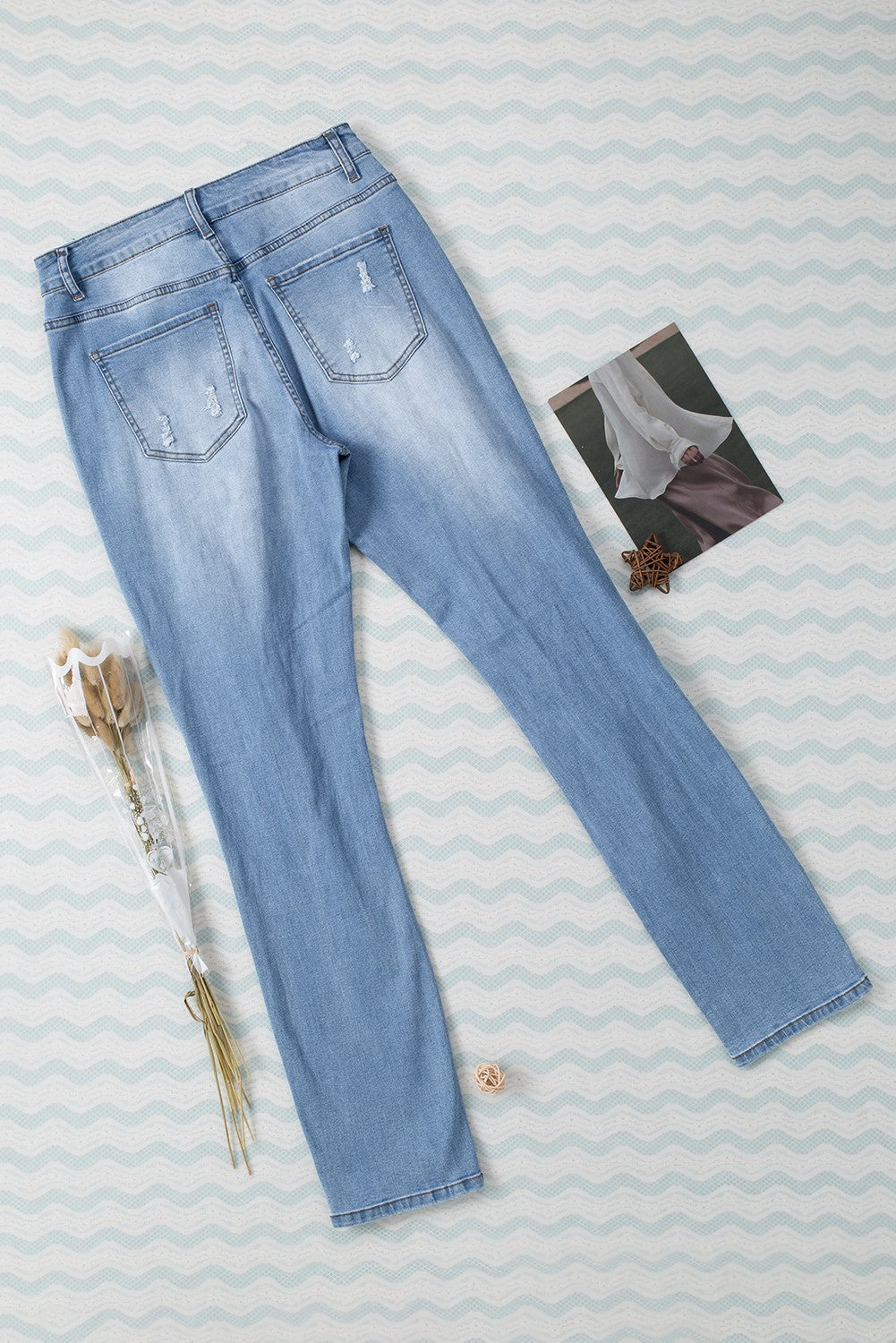 Sky Blue Buttoned Pockets Distressed Jeans - Premium Bottoms from Momma Done Gone Crafty- Just $36.00! Shop now at Momma Done Gone Crafty