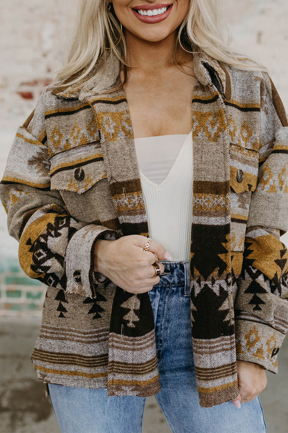 Brown Western Aztec Print Jacket - Premium Outerwear from Momma Done Gone Crafty- Just $50.40! Shop now at Momma Done Gone Crafty