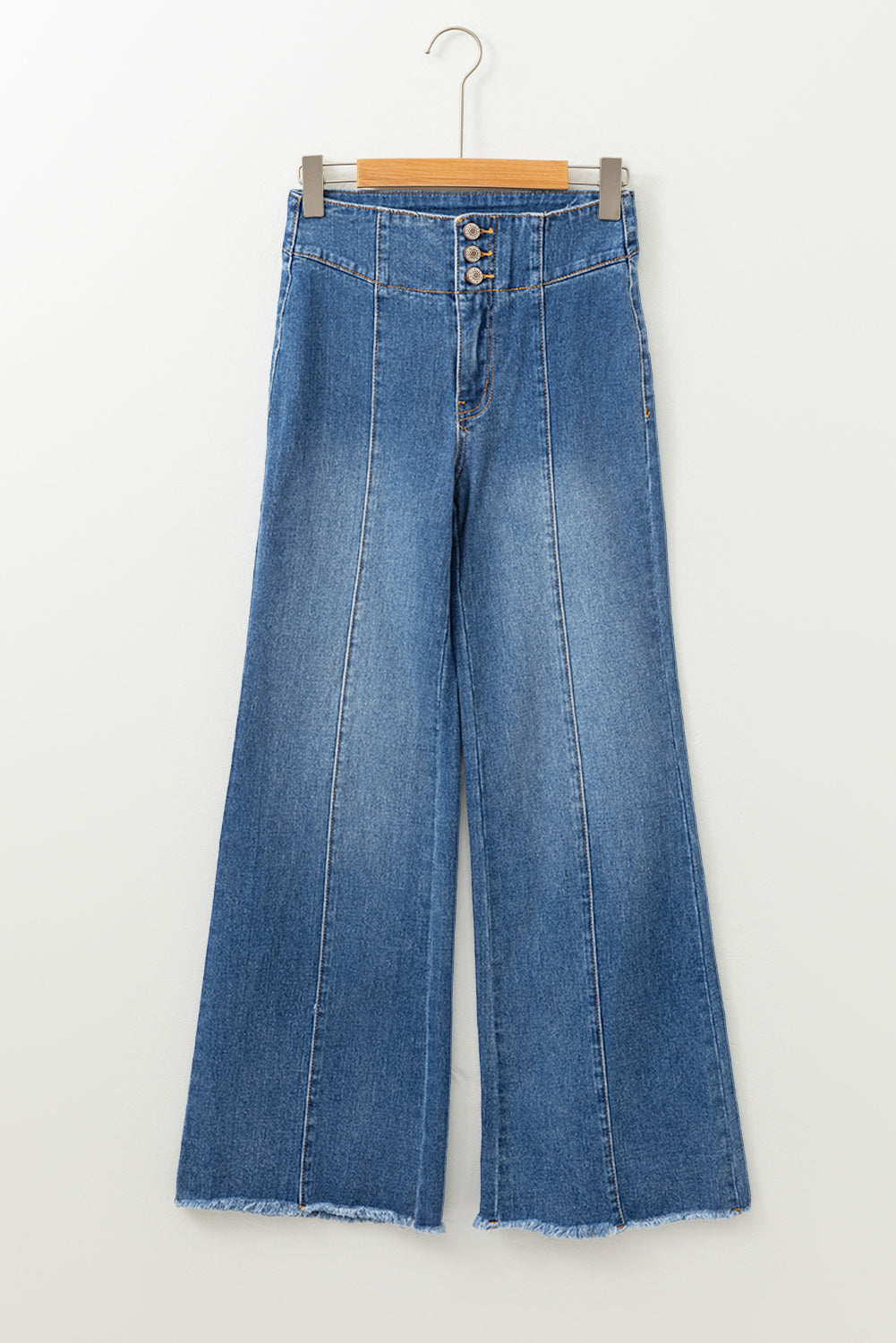 Sail Blue High Waist Button Fly Seamed Raw Hem Flare Jeans - Premium Bottoms/Jeans from Momma Done Gone Crafty- Just $35.10! Shop now at Momma Done Gone Crafty