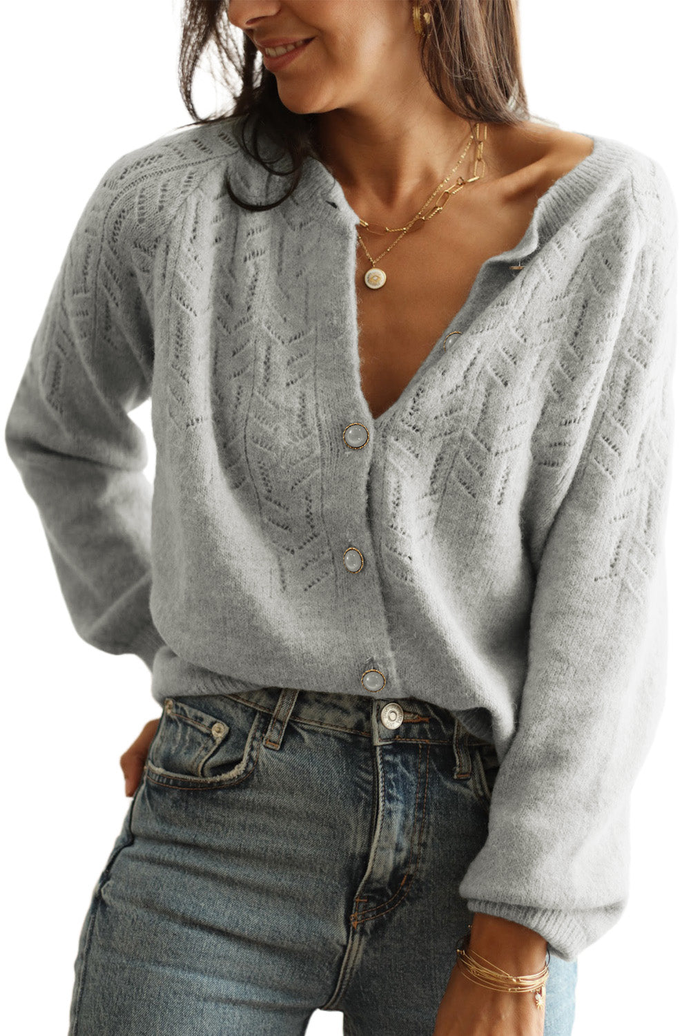 Hollow Out Buttoned Knit Cardigan - Premium Tops from Momma Done Gone Crafty- Just $59.10! Shop now at Momma Done Gone Crafty