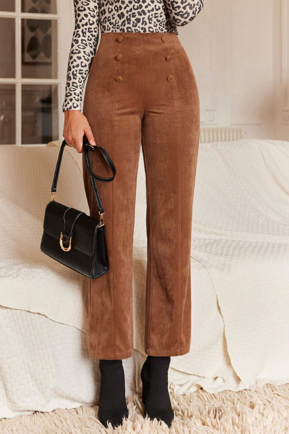 Chestnut Solid Color Double Breasted Straight Leg Pants - Premium Bottoms/Pants & Culotte from Momma Done Gone Crafty- Just $31.05! Shop now at Momma Done Gone Crafty