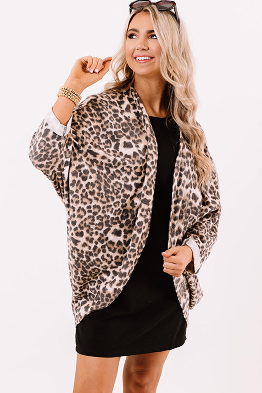 Khaki Leopard Print Batwing Sleeve Loose Tunic Cardigan - Premium Sweaters & Cardigans/Cardigans from Momma Done Gone Crafty- Just $13.20! Shop now at Momma Done Gone Crafty