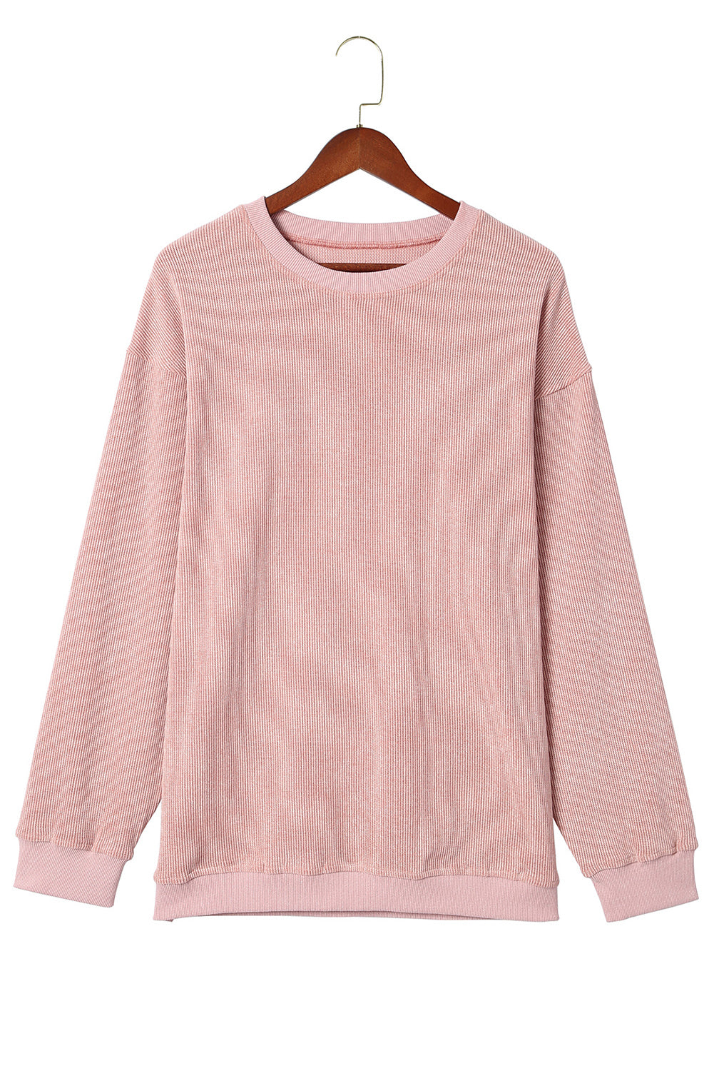Pink Solid Ribbed Knit Round Neck Pullover Sweatshirt - Premium Tops from Momma Done Gone Crafty- Just $38.94! Shop now at Momma Done Gone Crafty