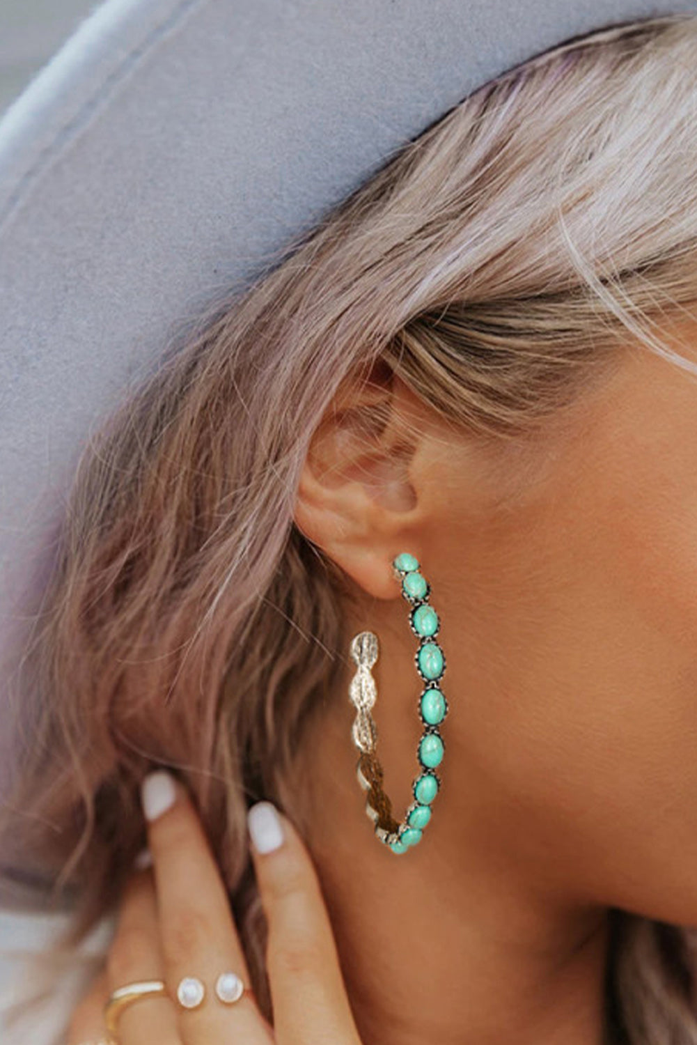 Sky Blue Gem Inlay Retro C-shape Earrings - Premium Accessories/Jewelry from Momma Done Gone Crafty- Just $8.99! Shop now at Momma Done Gone Crafty