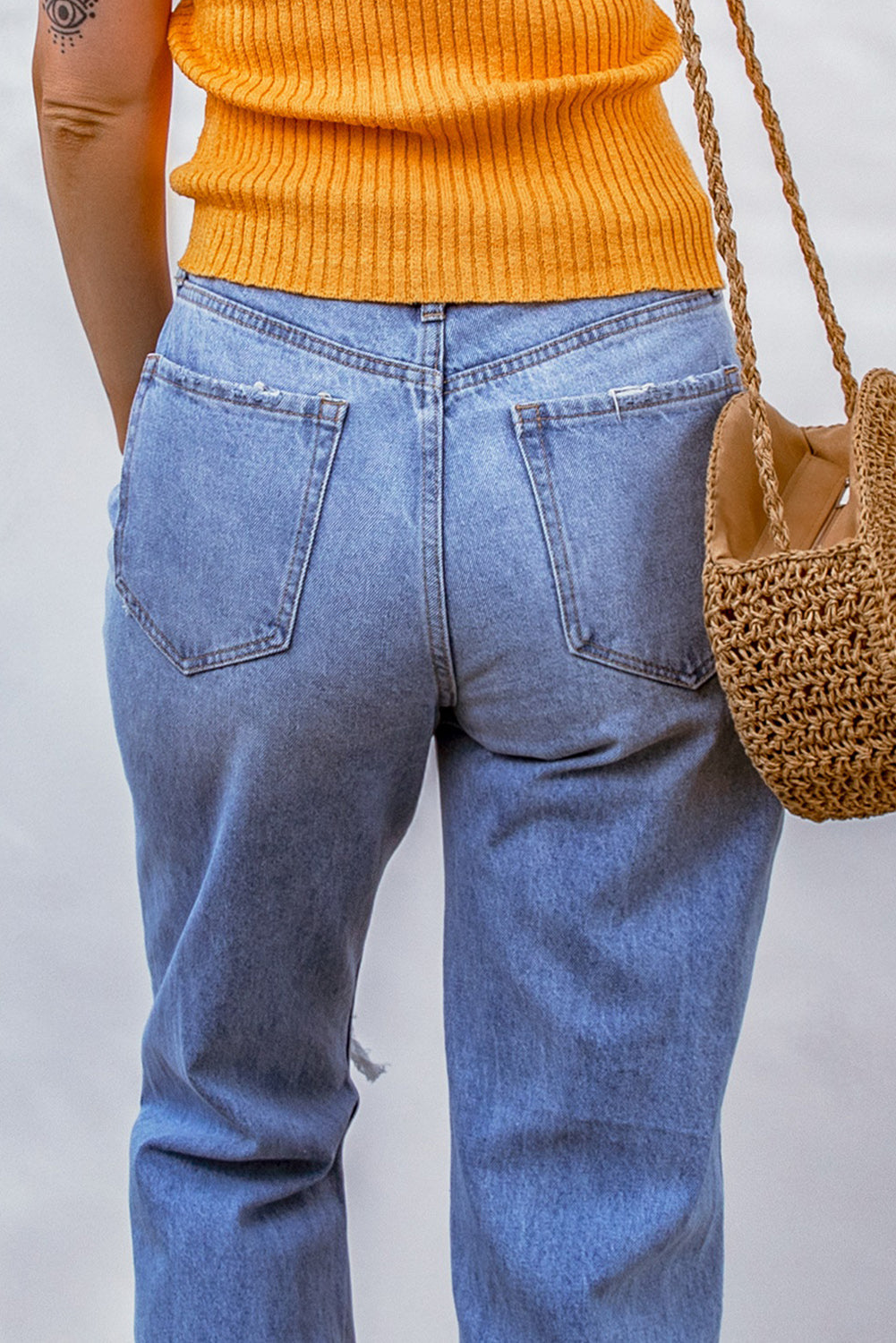 Sky Blue Heavy Destroyed Big Hole Boyfriend Jeans - Premium Bottoms from Momma Done Gone Crafty- Just $55.99! Shop now at Momma Done Gone Crafty