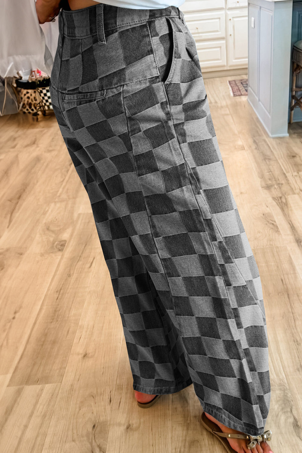 Dark Grey Checkered Denim Wide Leg Jeans - Premium Bottoms/Jeans from Momma Done Gone Crafty- Just $36.30! Shop now at Momma Done Gone Crafty
