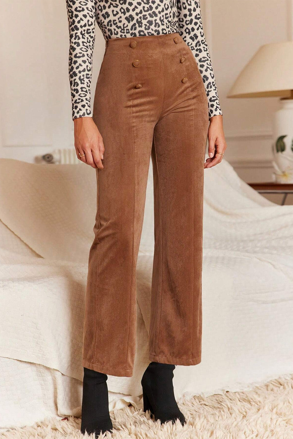 Chestnut Solid Color Double Breasted Straight Leg Pants - Premium Bottoms/Pants & Culotte from Momma Done Gone Crafty- Just $31.05! Shop now at Momma Done Gone Crafty