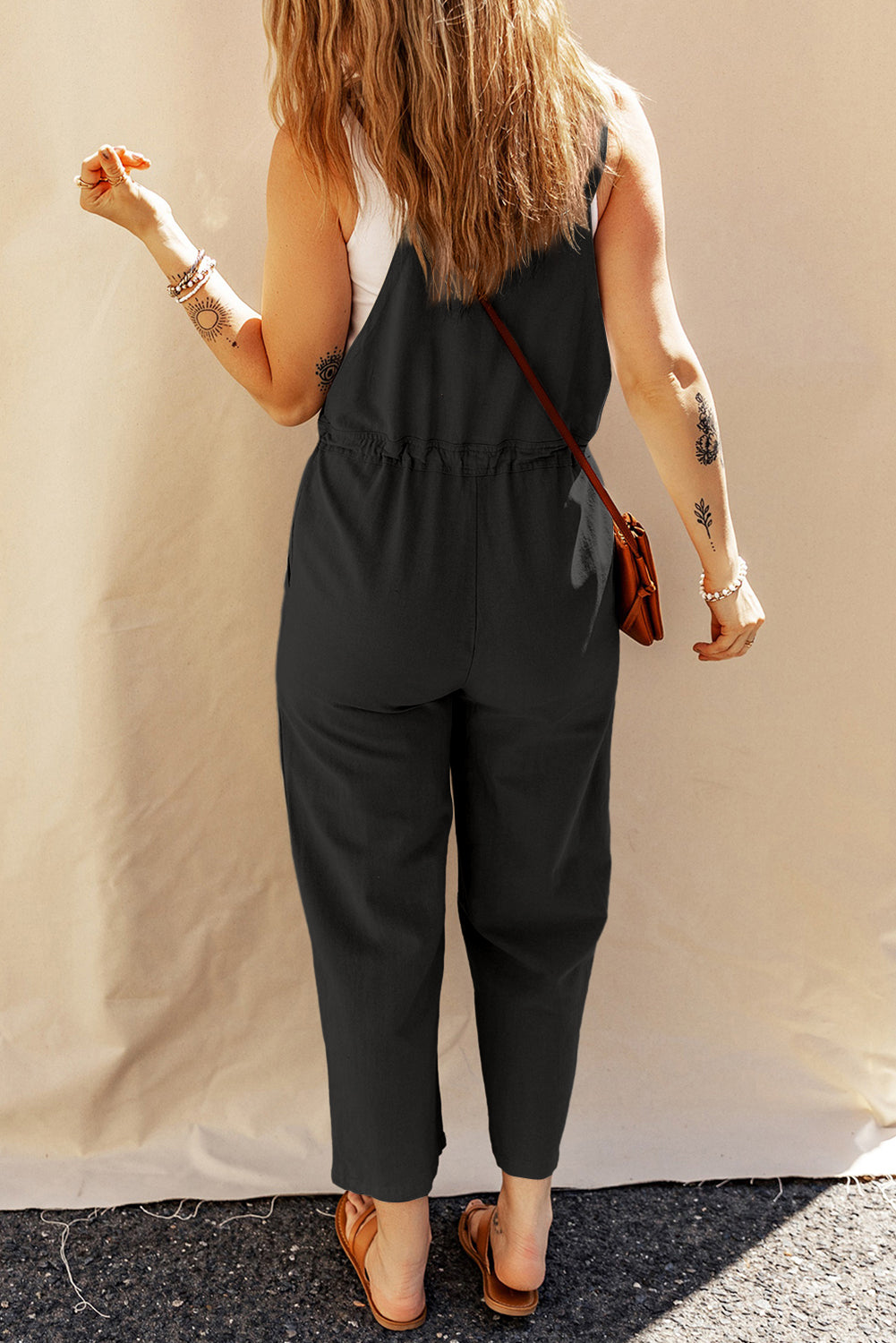 Black Drawstring Buttoned Straps Cropped Overall - Premium Bottoms/Jumpsuits & Rompers from Momma Done Gone Crafty- Just $42.99! Shop now at Momma Done Gone Crafty