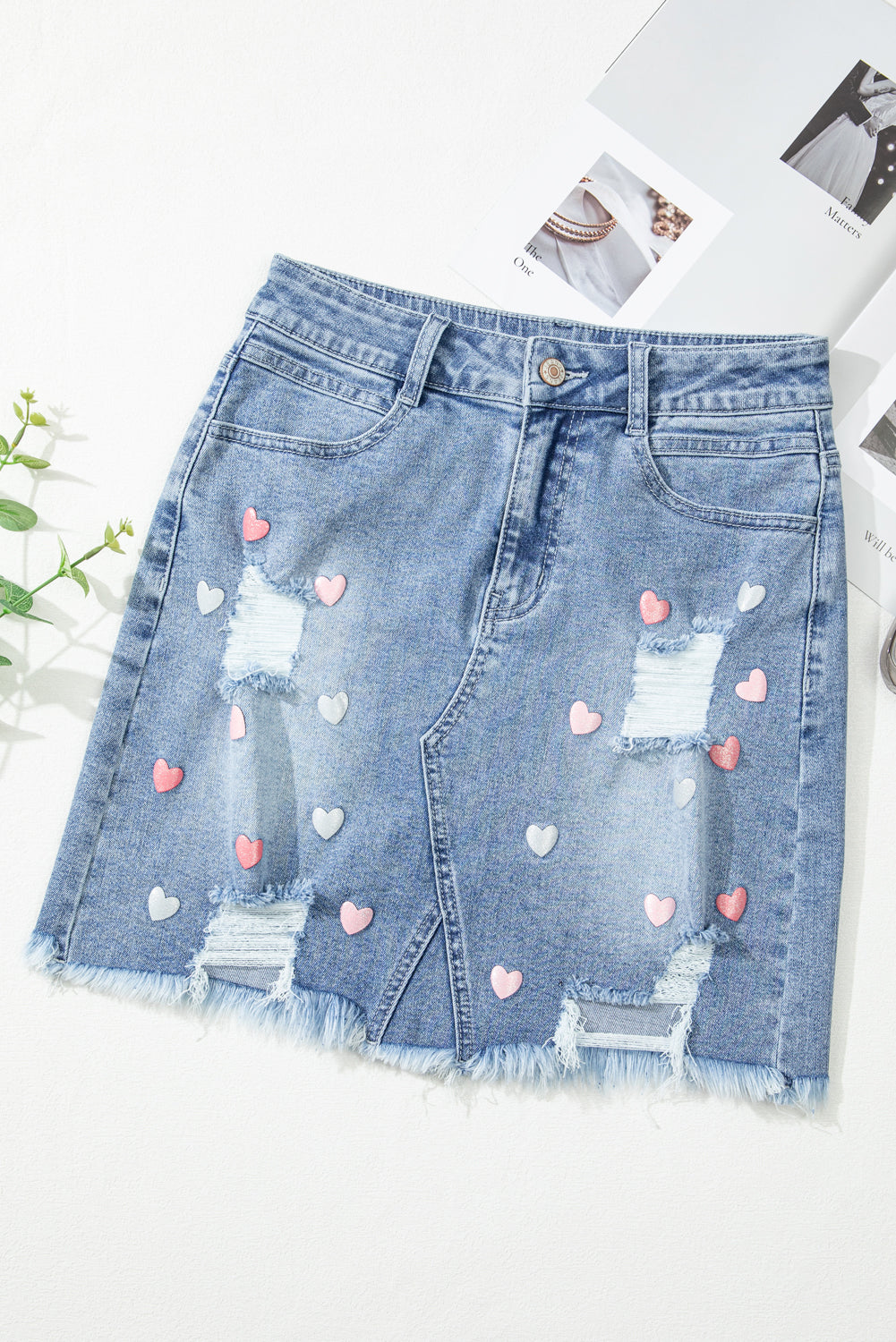 Beau Blue Shimmer Heart Pattern Distressed Denim Mini Skirt - Premium Bottoms/Skirts & Petticoat from Ashes 2 Wildflowers Boutique, LLC- Just $36.90! Shop now at Ashes 2 Wildflowers Boutique, LLC