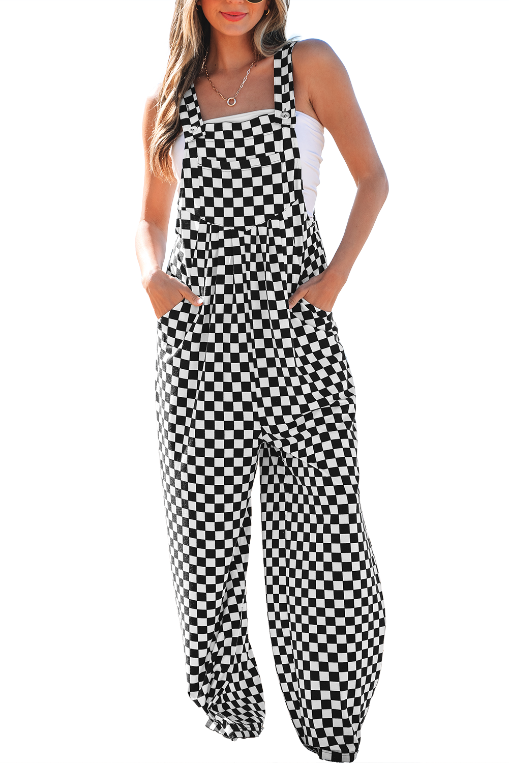 Black Checkered Print Pocketed Wide Leg Jumpsuit - Premium Bottoms/Jumpsuits & Rompers from Ashes 2 Wildflowers Boutique, LLC- Just $36.99! Shop now at Ashes 2 Wildflowers Boutique, LLC