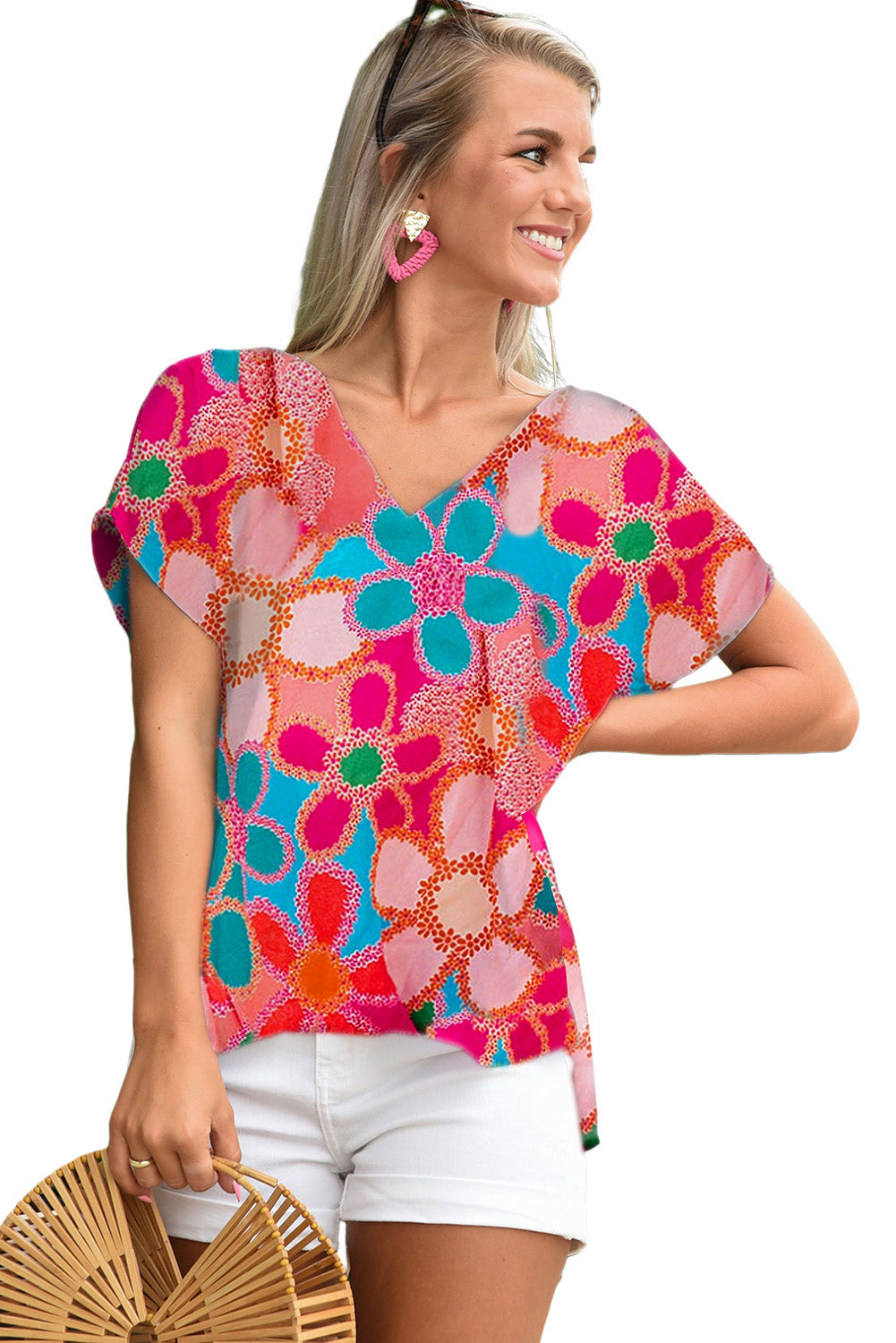 Pink Abstract Print V Neck Dolman Blouse - Premium Tops from Momma Done Gone Crafty- Just $43.20! Shop now at Momma Done Gone Crafty