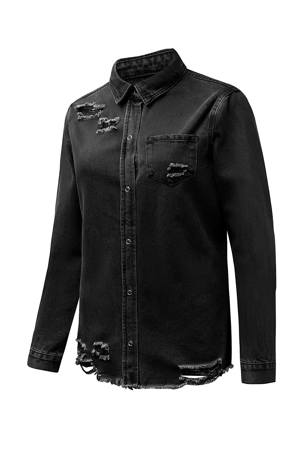 Black Ripped Denim Jacket - Premium Outerwear from Momma Done Gone Crafty- Just $42.99! Shop now at Momma Done Gone Crafty