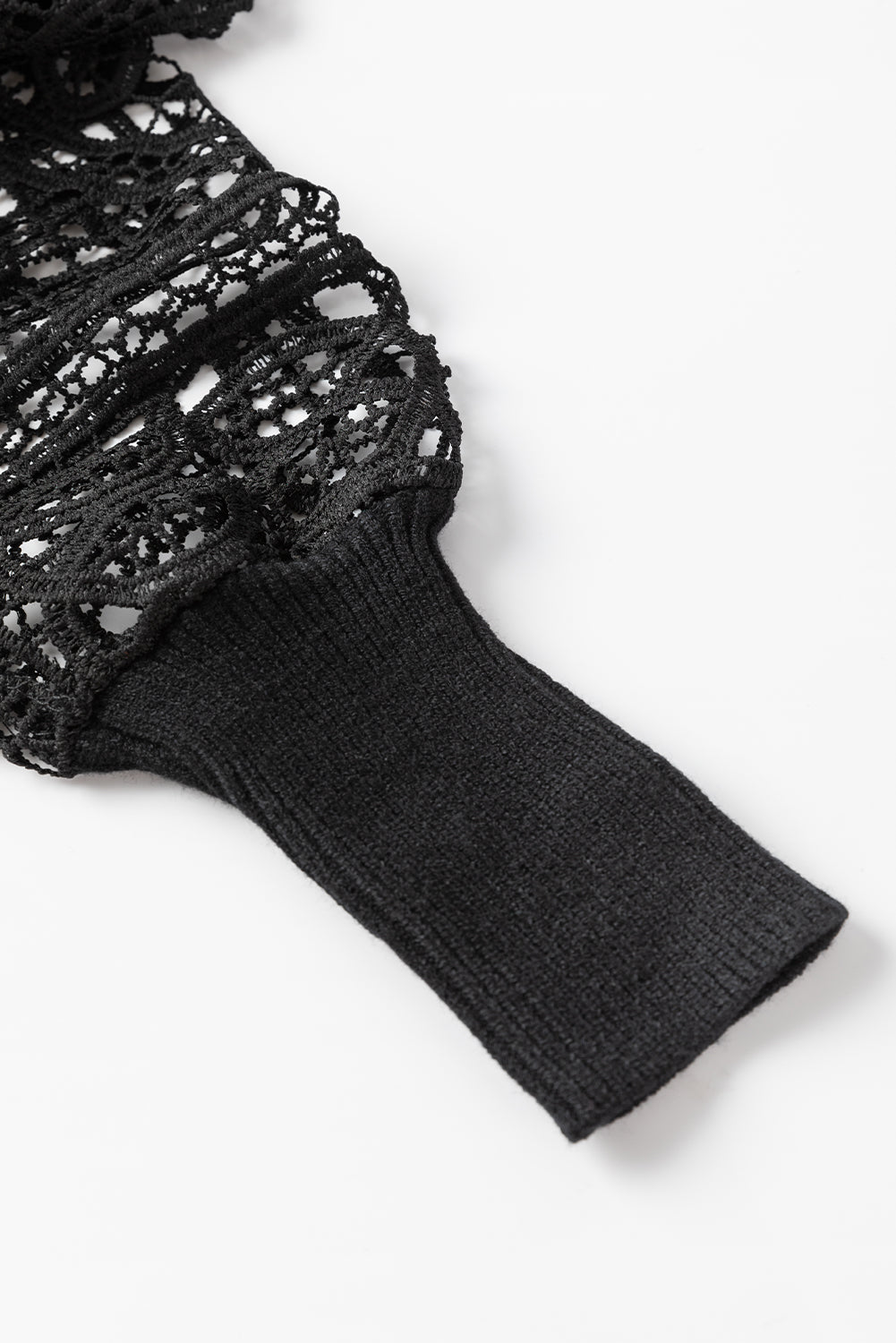 Black Crochet Lace Sleeve Ribbed Knit Cardigan - Premium Tops from Momma Done Gone Crafty- Just $50.40! Shop now at Momma Done Gone Crafty