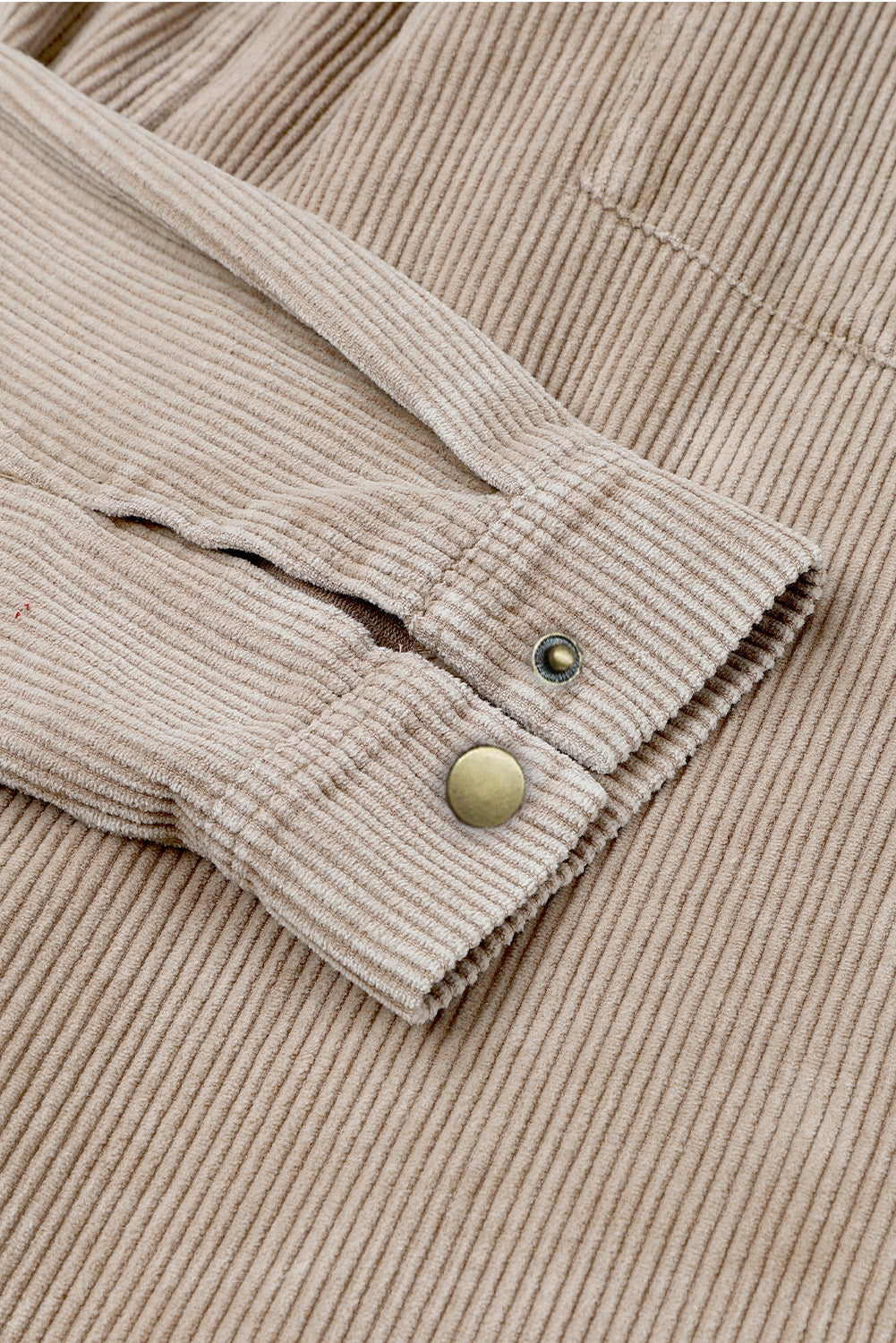 Khaki Patchwork Hooded Corduroy Shacket - Premium Outerwear from Momma Done Gone Crafty- Just $53.94! Shop now at Momma Done Gone Crafty