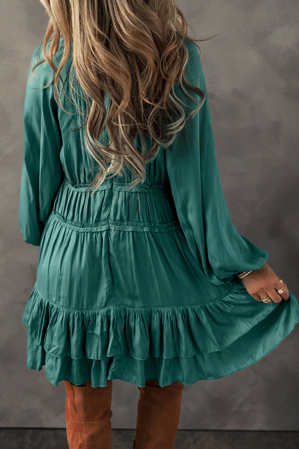 Mist Green Tiered Ruffled Puff Sleeve Loose Fit Mini Dress - Premium Dresses/Mini Dresses from Ashes 2 Wildflowers Boutique, LLC- Just $69.99! Shop now at Ashes 2 Wildflowers Boutique, LLC