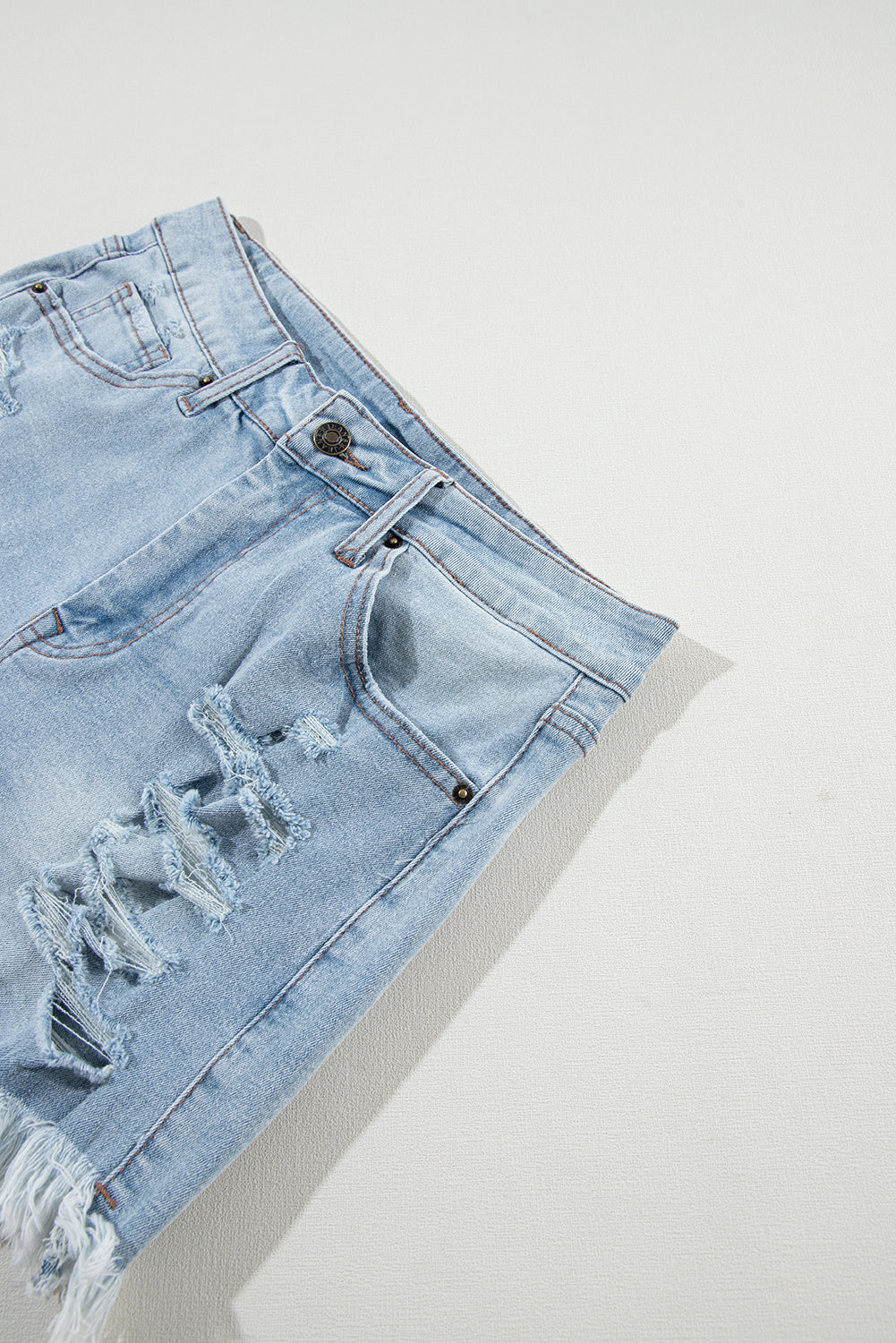 Light Blue Distressed Ripped Raw Hem High Waist Denim Shorts - Premium Bottoms/Denim Shorts from Ashes 2 Wildflowers Boutique, LLC- Just $29.37! Shop now at Ashes 2 Wildflowers Boutique, LLC
