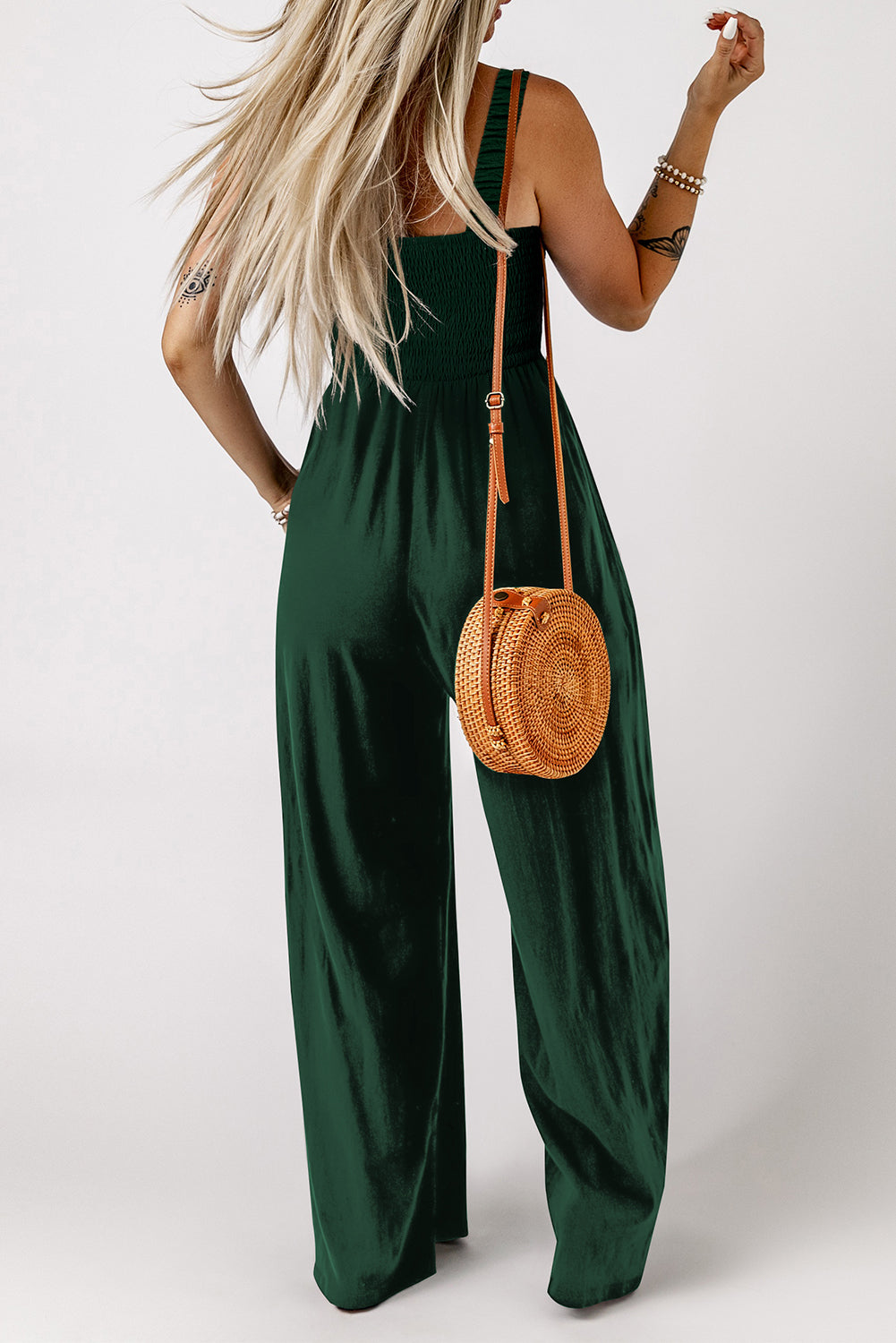 Green Smocked Sleeveless Wide Leg Jumpsuit with Pockets - Premium Bottoms/Jumpsuits & Rompers from Ashes 2 Wildflowers Boutique, LLC- Just $25.50! Shop now at Ashes 2 Wildflowers Boutique, LLC
