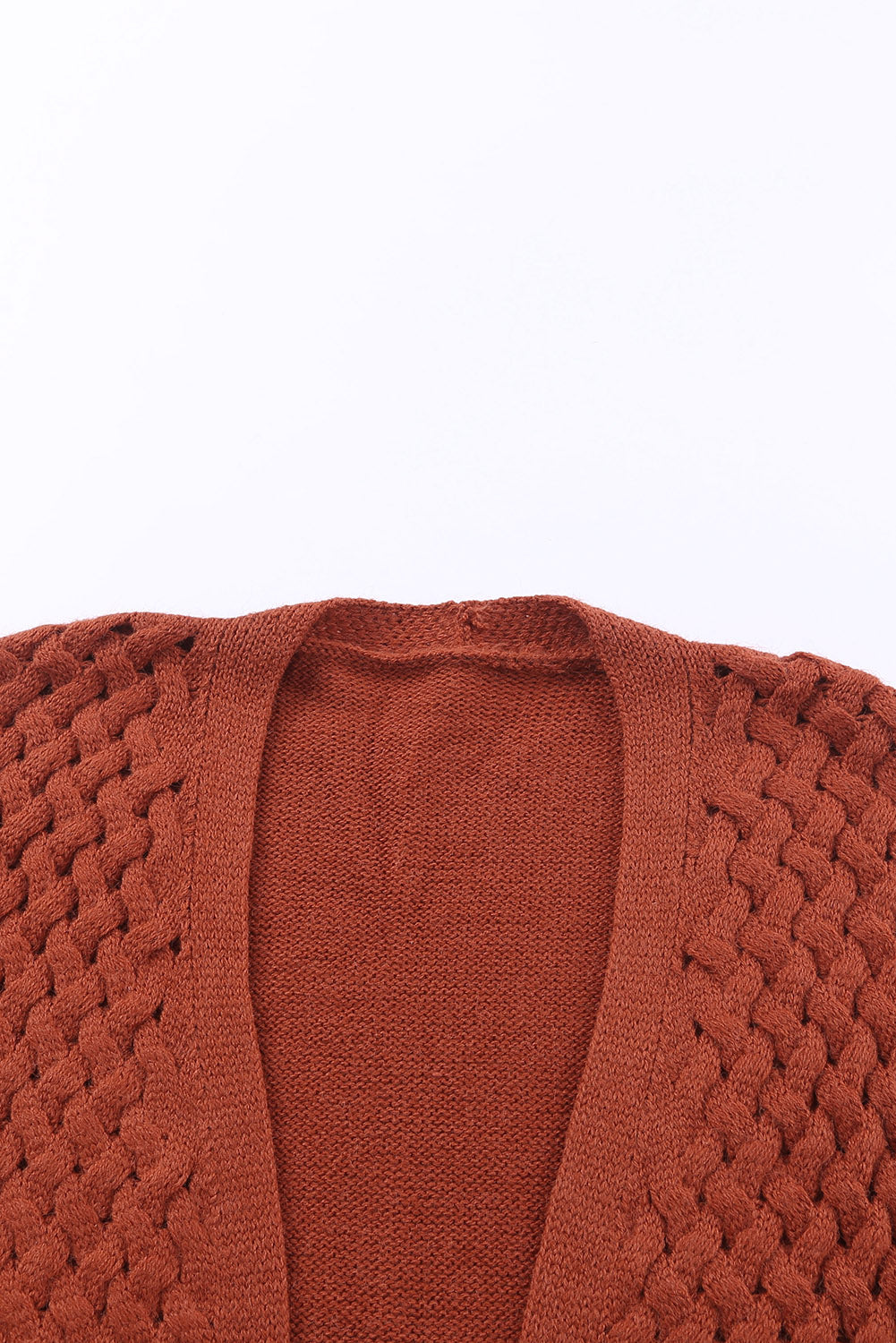 Brown Open Front Woven Texture Knitted Cardigan with Pockets - Premium Tops from Momma Done Gone Crafty- Just $38.00! Shop now at Momma Done Gone Crafty