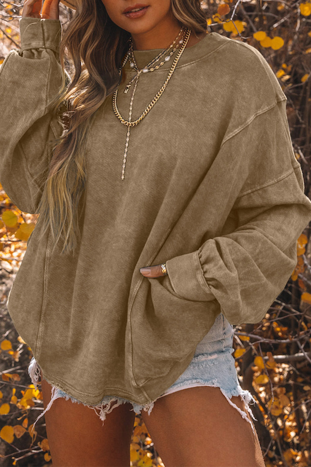 Khaki Exposed Seam Twist Open Back Oversized Sweatshirt - Premium Tops from Momma Done Gone Crafty- Just $62.40! Shop now at Momma Done Gone Crafty
